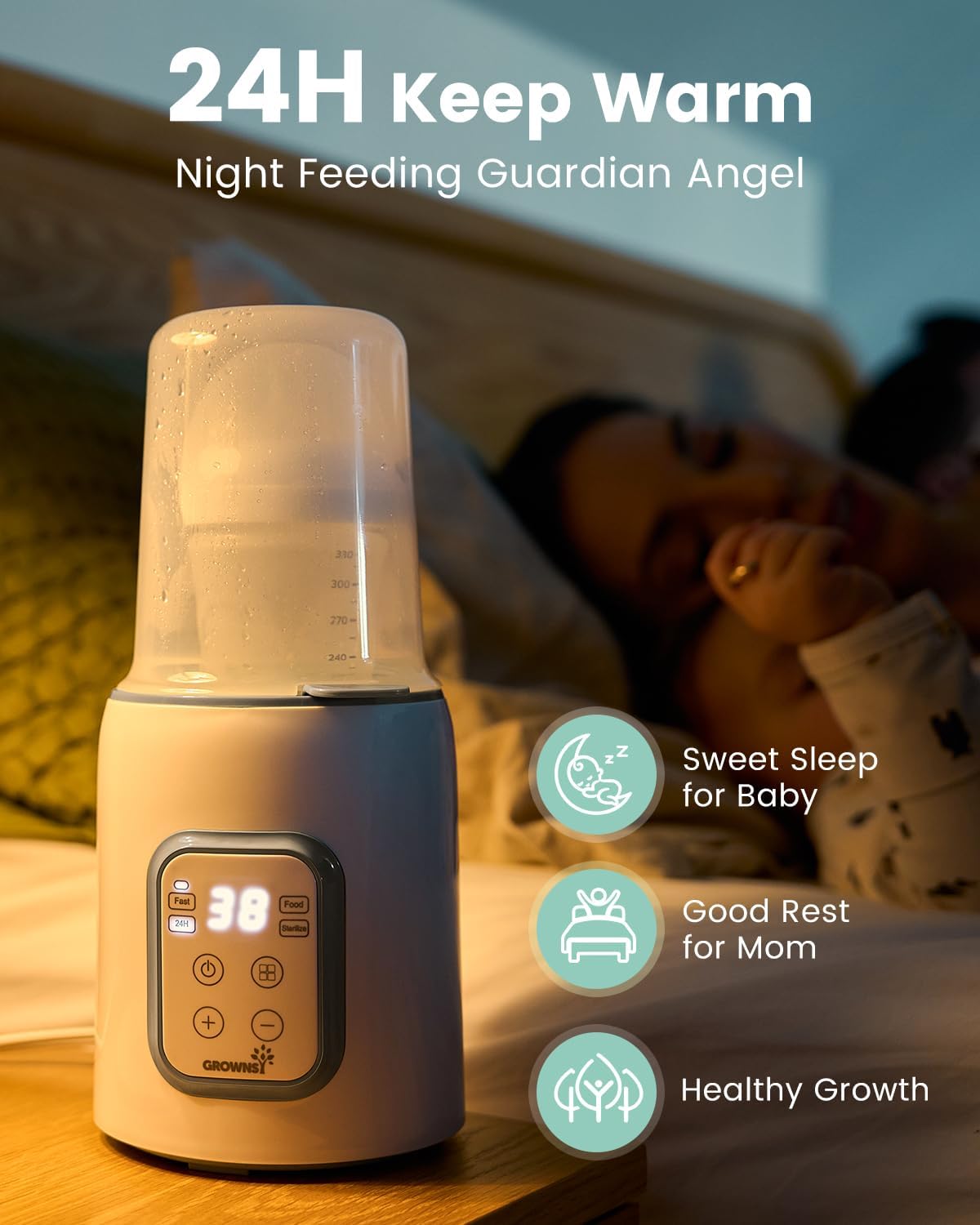 Bottle Warmer, GROWNSY 8-in-1 Fast Baby bottle Warmer with Timer LCD Display Accurate Temperature Control for Breastmilk or Formula