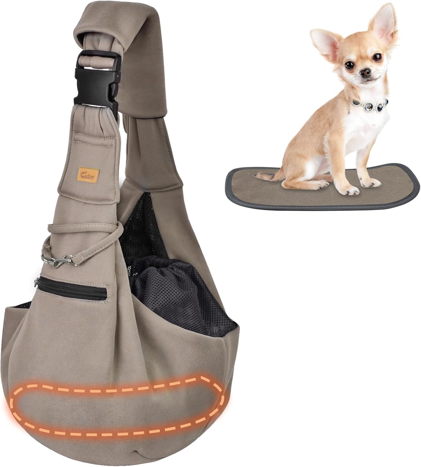 Cuby Adjustable Dog Cat Sling Padded Hard Bottom Pet Carrier Sling Soft Carrying Puppy Bag for Small Dogs Cats Outdoor Travel (Grayish-White)