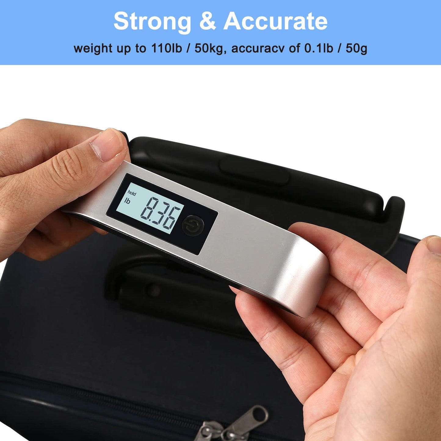 travel inspira Luggage Scale, Portable Digital Hanging Baggage Scale for Travel, Suitcase Weight Scale with Rubber Paint, 110 Pounds, Battery Included - Blue