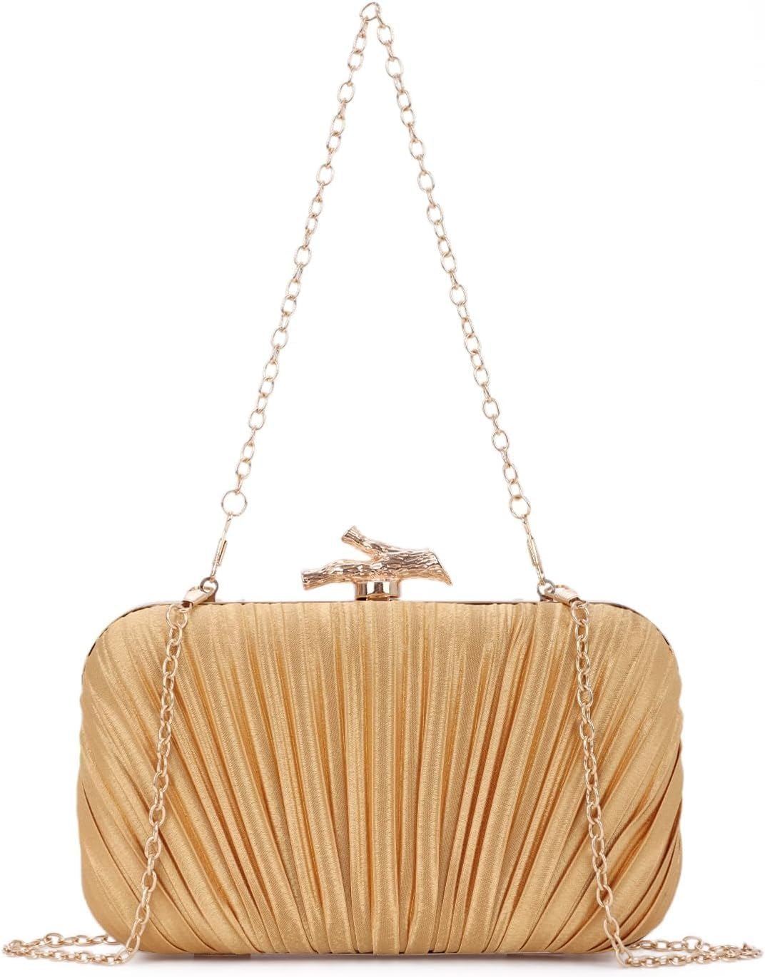 Clutch Purses for Women Evening Bag Pleated Clutch Bag with Chain Party Purses Handbag for Cocktail/Prom/Party/Wedding/Formal