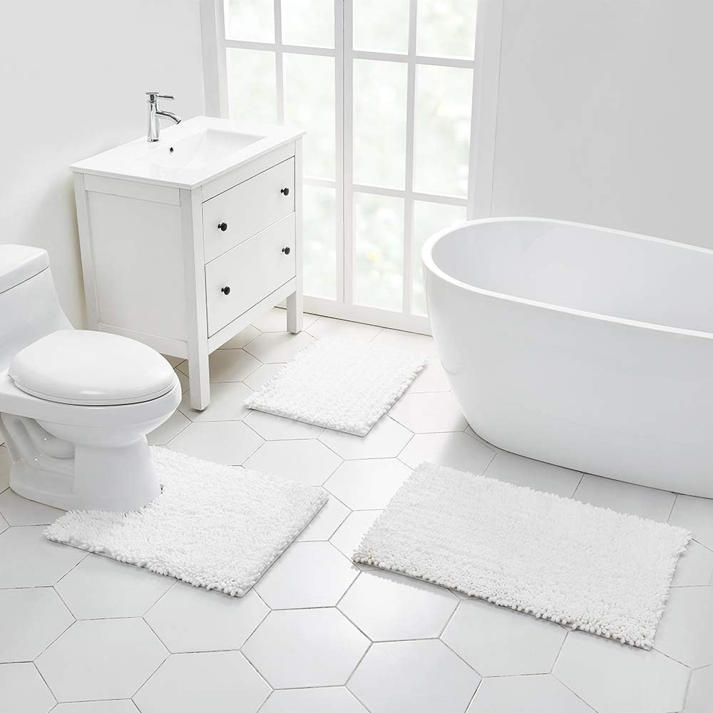 Walensee Bathroom Rug Non Slip Bath Mat (24x17 Inch Blush) Water Absorbent Super Soft Shaggy Chenille Machine Washable Dry Extra Thick Perfect Absorbant Best Small Plush Carpet for Shower Floor