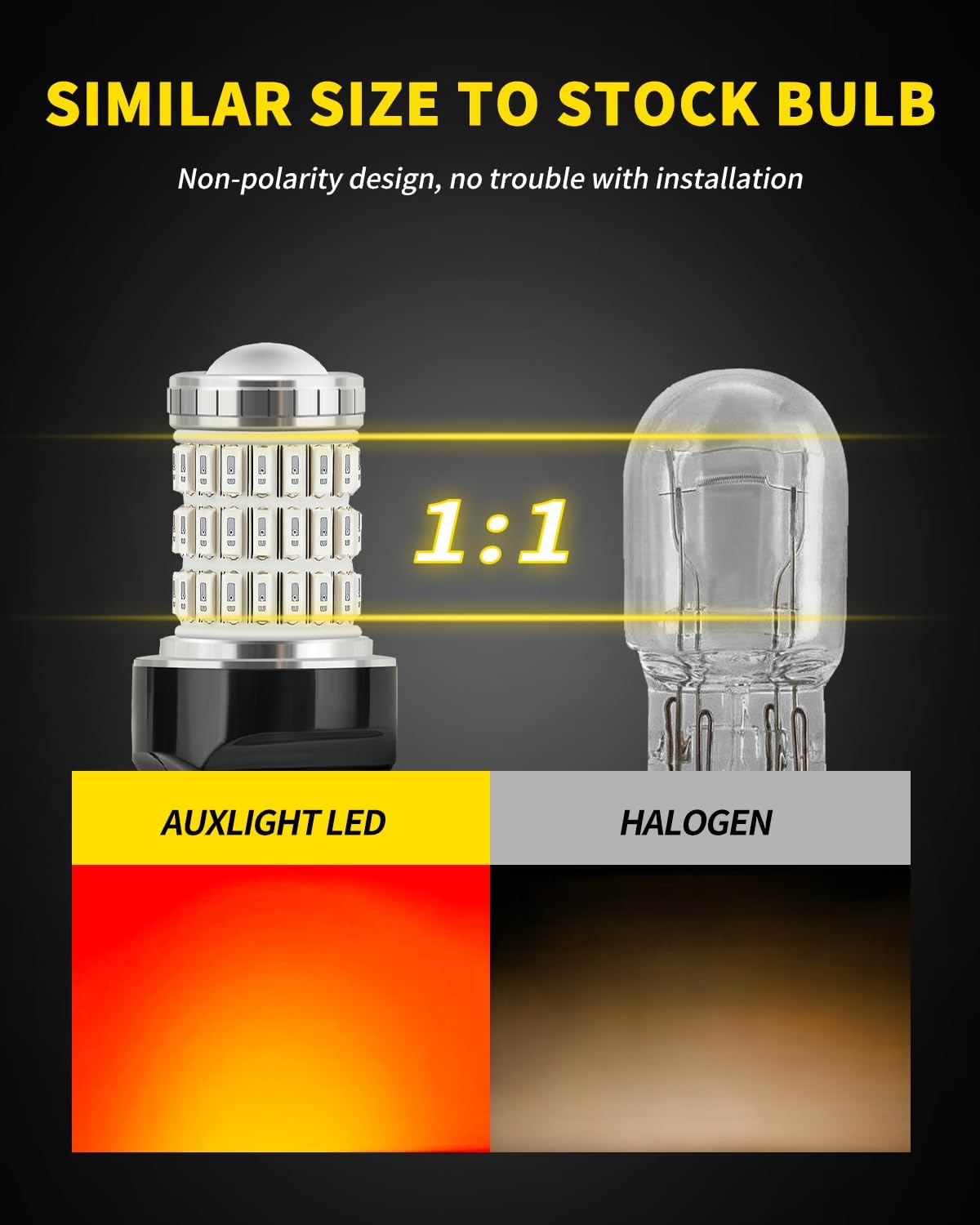 AUXLIGHT 3157 3156 4157 3057 3357 LED Bulbs, Ultra Bright 60-SMD LED Replacement for Turn Signal Blinker Lights, Brake/Tail Lights, Parking/Running Lights, Amber Yellow (Pack of 2)