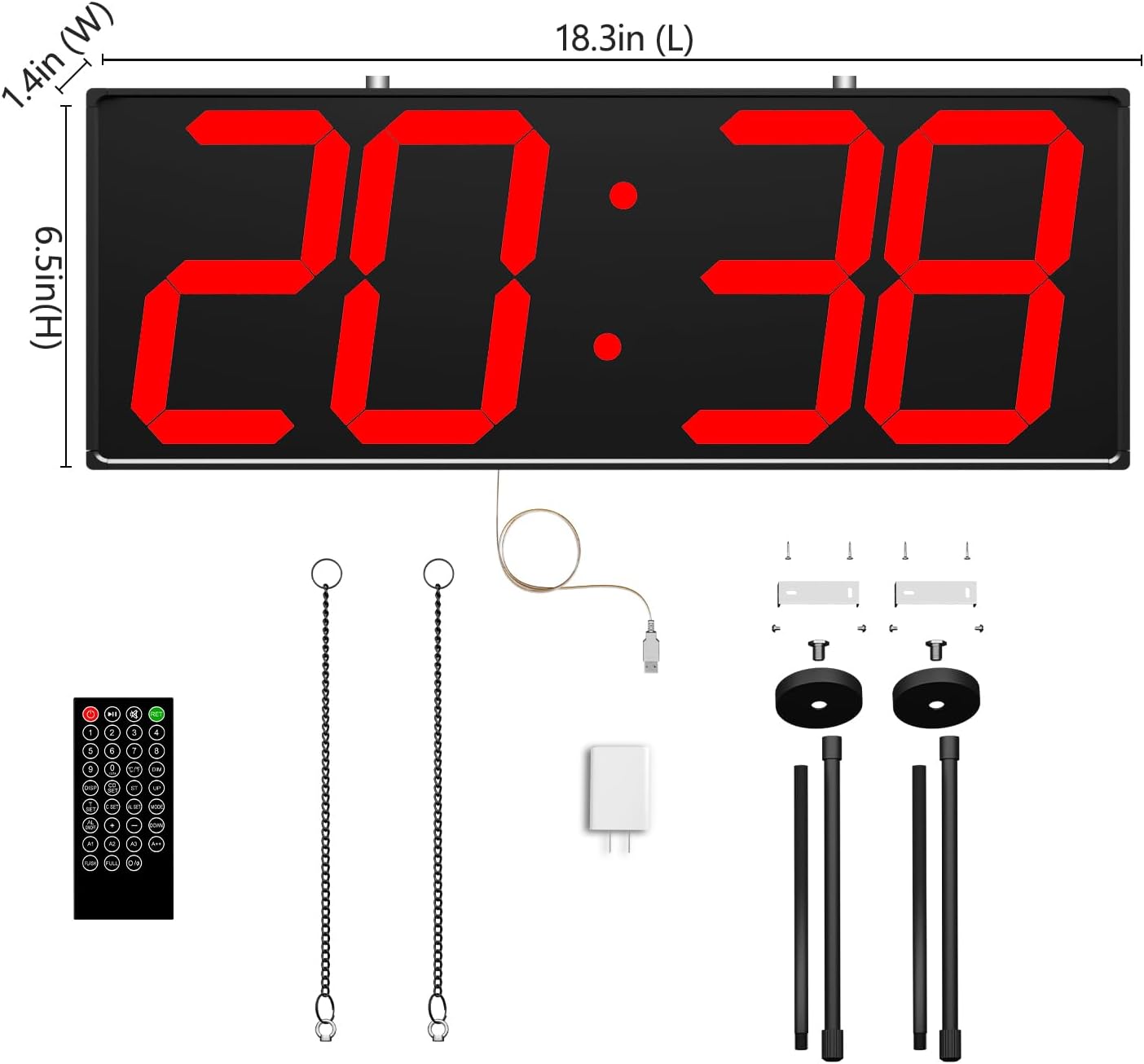 CHKOSDA Digital Wall Clock with Double Sided Display, Large Digital Clock with Timer,Alarm,Temperature and Date,Two Faced Hanging Wall Clock with 6''Number (White)