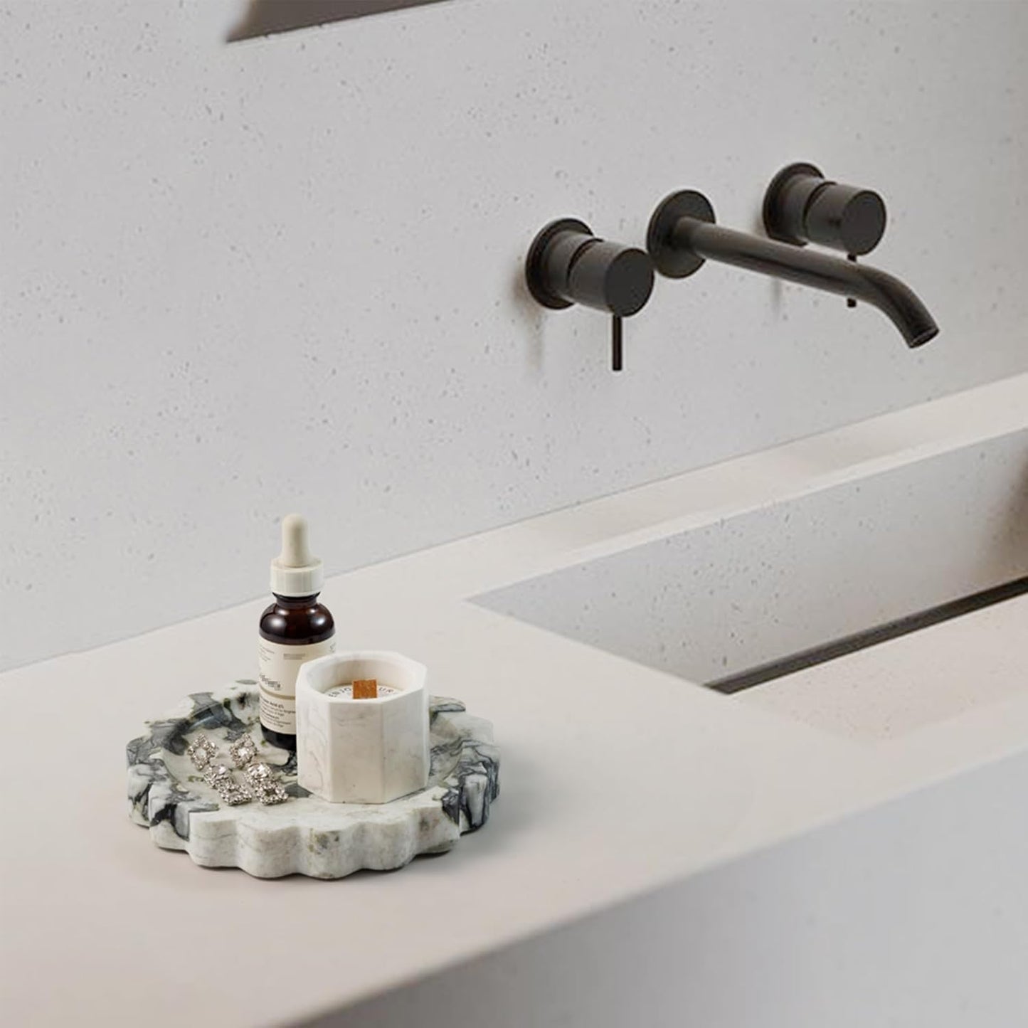 WORHE Marble Vanity Tray Natural Small Scalloped Round Stone Trays for Candle Trinket Calacatta Viola Jewelry Plate for Bathroom,Bedroom,Dresser Ring Dish Holder for Home Decor WarmHouse Gifts(WH049)