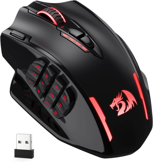 Redragon M913 Impact Elite Wireless Gaming Mouse, 16,000 DPI Wired/Wireless RGB Mouse with 16 Programmable Buttons, 45 Hr Battery and Pro Optical Sensor, 12 Side Buttons MMO Mouse