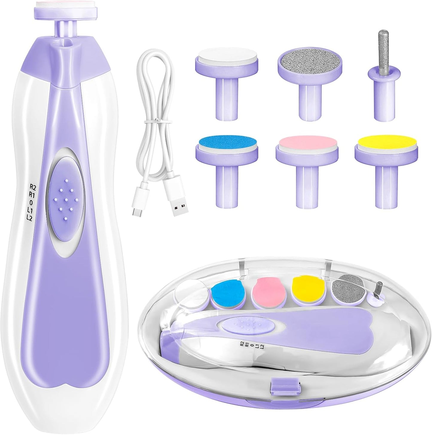 Qunlions life Electric Nail File Drill for Baby, No Sharp Claws Hurt, 6 in 1 Safety Cutter Trimmer Clipper for Toes and Fingers (Blue)