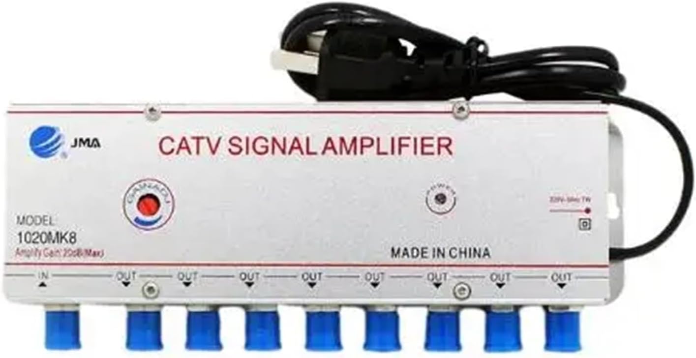Adjustable 1 in 2/3/4/6/8 Out Cable TV Splitter Amplifier 20dB Digital TV Antenna Signal Booster(1 in 6 Out)