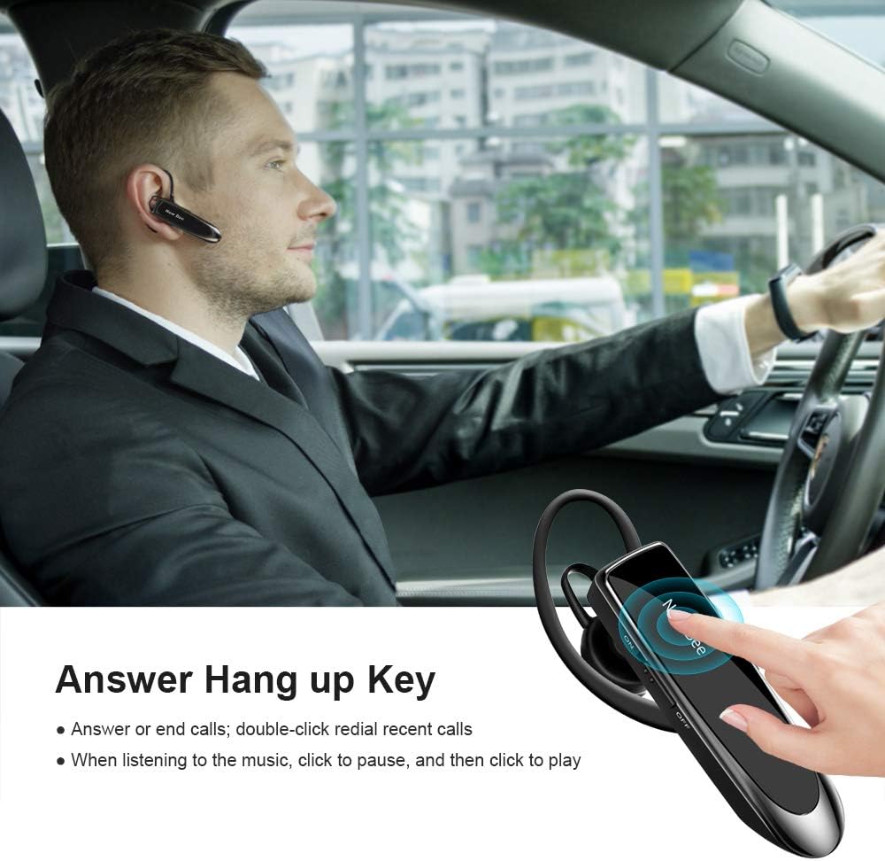 Bluetooth Headset New Bee 24Hrs V5.0 Bluetooth Earpiece Wireless Handsfree Driving Headset with Noise Canceling Mic Headset Case for iPhone Samsung Android Mobile Cell Phone Tablets Office