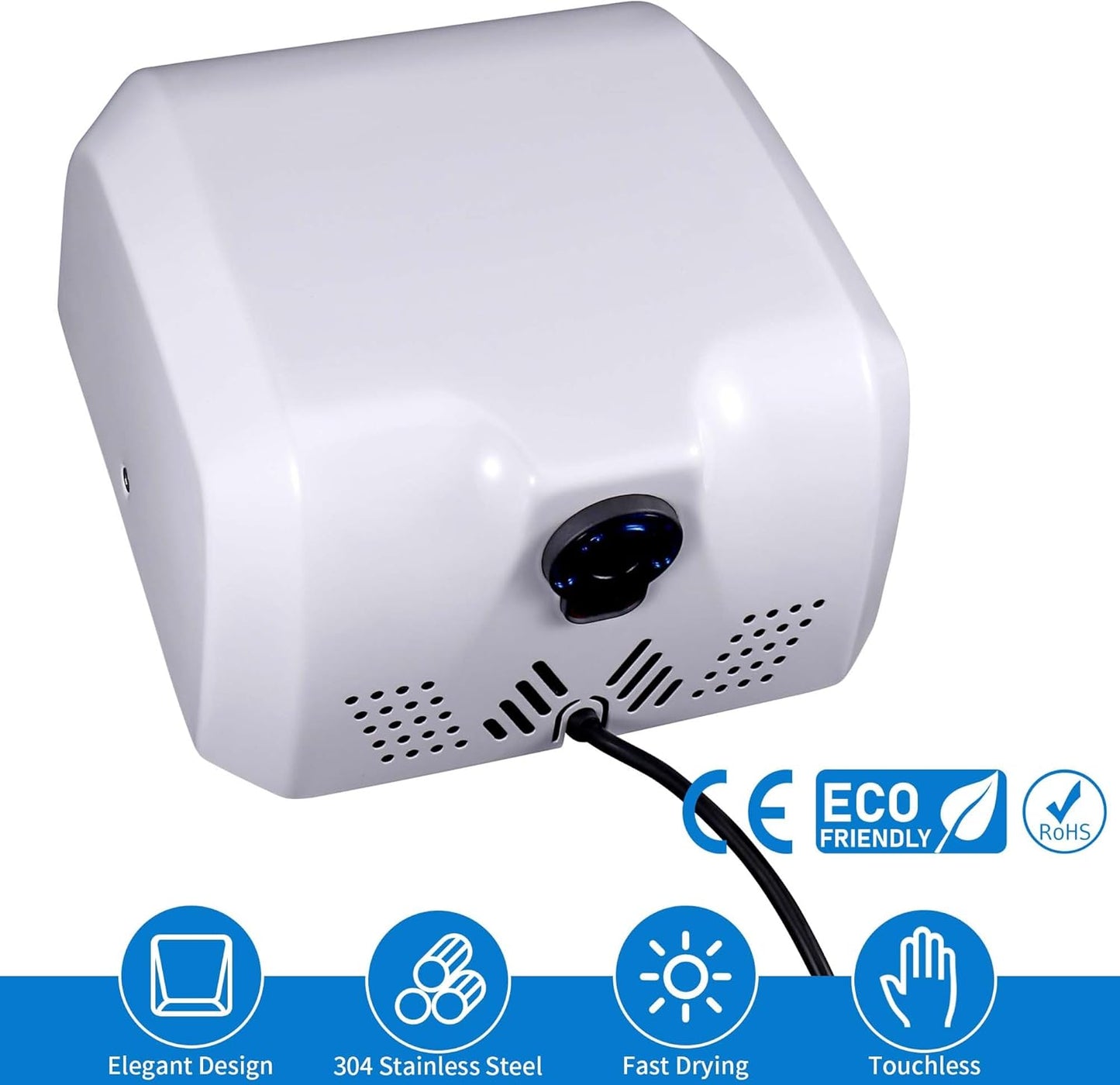 Goetland Stainless Steel Commercial Hand Dryer 1800w Automatic High Speed Heavy Duty Dull Polished