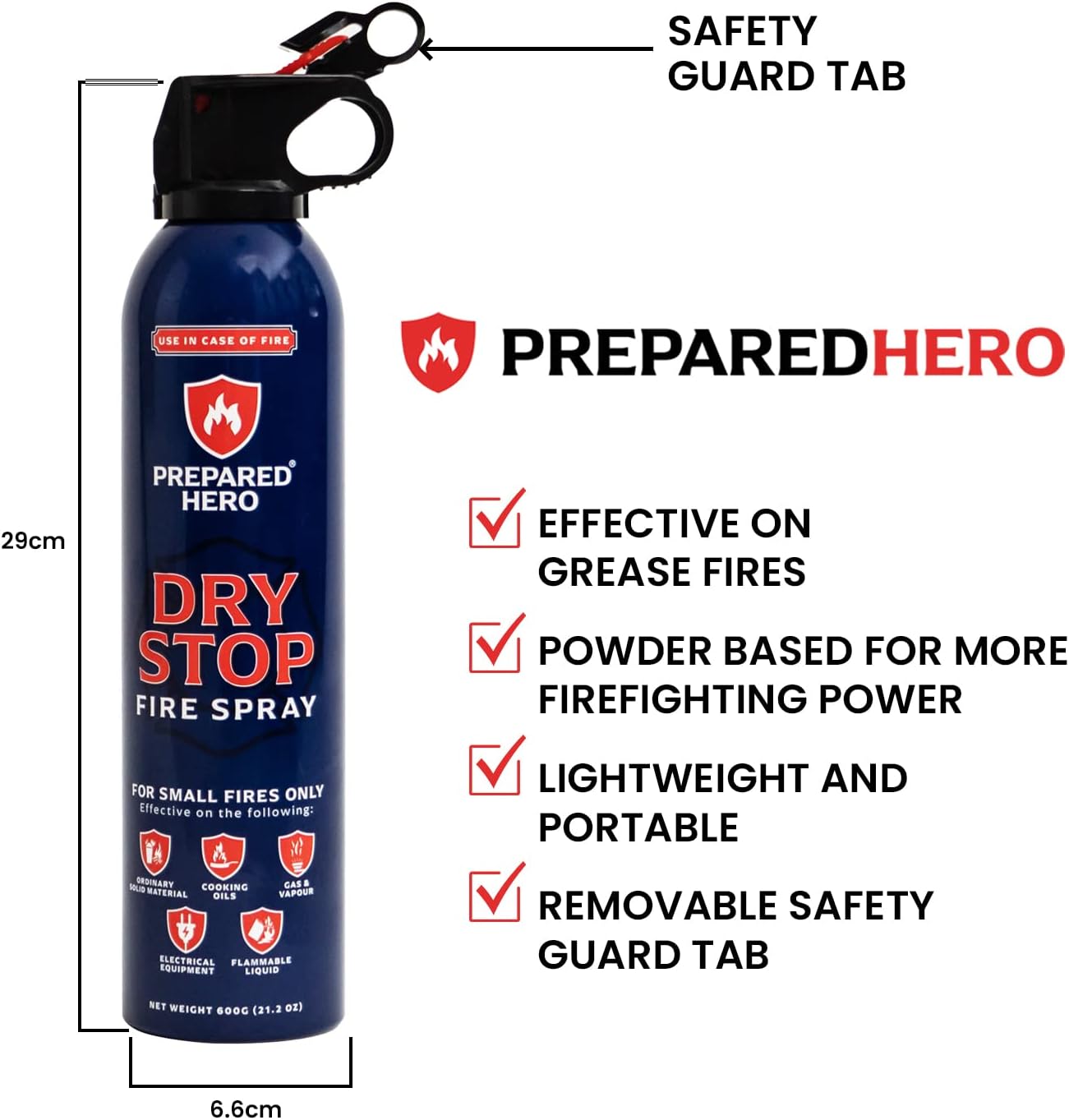 Dry Stop Fire Spray by Prepared Hero - 4 Pack - Portable Fire Extinguisher for Home, Car, Garage, Kitchen - Works on Electrical, Grease, Battery Fires & More - Compact, Easy to Use