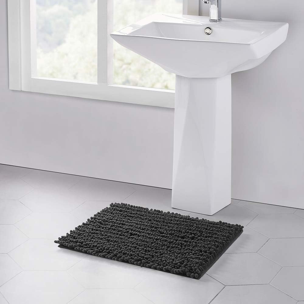 Walensee Bathroom Rug Non Slip Bath Mat (24x17 Inch Blush) Water Absorbent Super Soft Shaggy Chenille Machine Washable Dry Extra Thick Perfect Absorbant Best Small Plush Carpet for Shower Floor