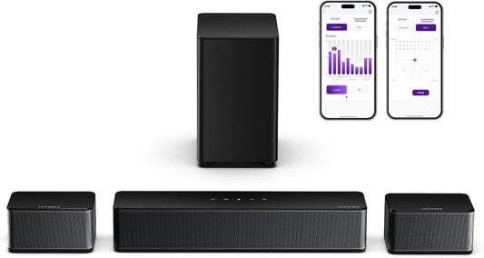 ULTIMEA 5.1 Virtual Surround Sound Bar, 320W Peak Power Soundbar with Subwoofer, Surround Sound System Home Theater Sound Bar for TV, Adjustable Subwoofer and Surround Speaker, HDMI ARC, Poseidon D50