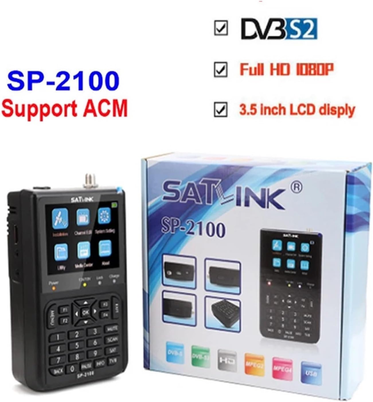 SP-2100 HD ACM Sat Finder DVB S/S2 MPEG-2/4 Digital Satellite Finder Meter 3.5 Inch LCD Screen