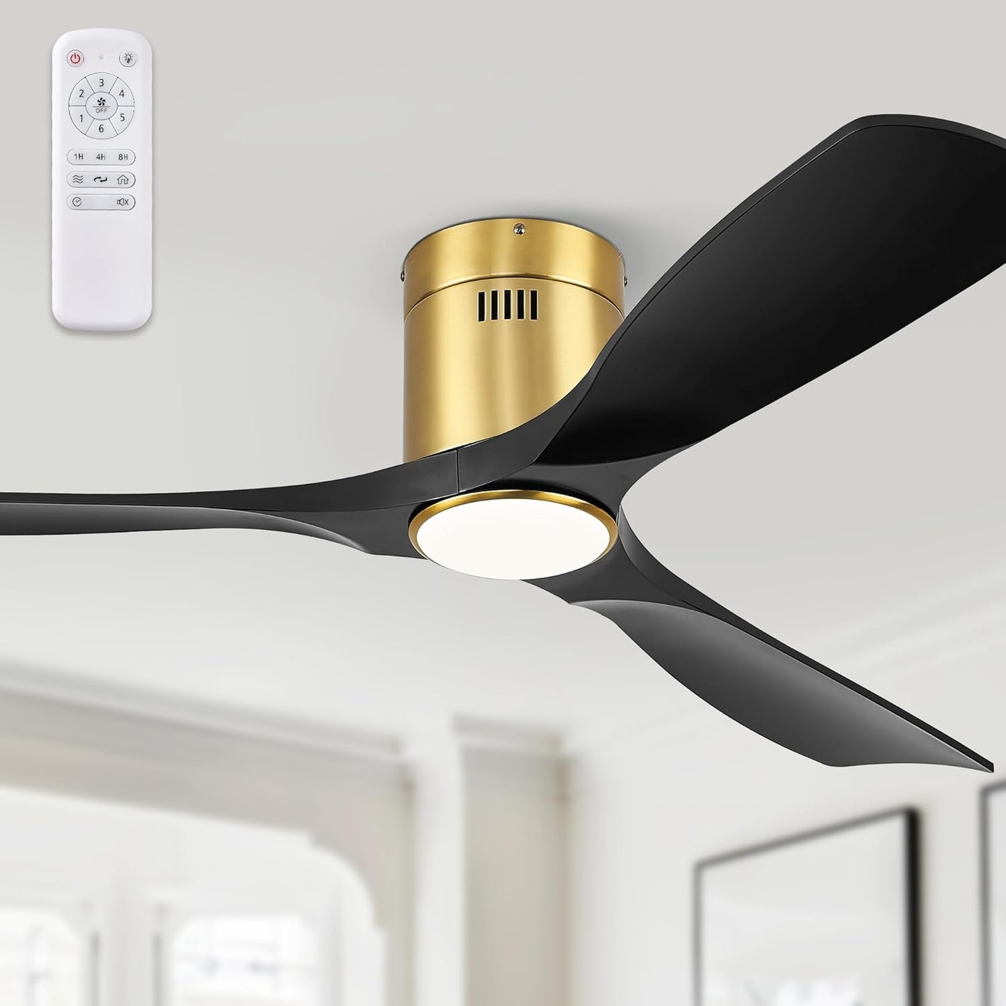 Fanbulous 52" Ceiling Fans with Lights and Remote Control,Modern Flush Mount Ceiling Fan with 3 LED Colors,Outdoor Low Profile Ceiling Fans with 6-Speeds Timer DC Motor for Bedroom Living Room Patio