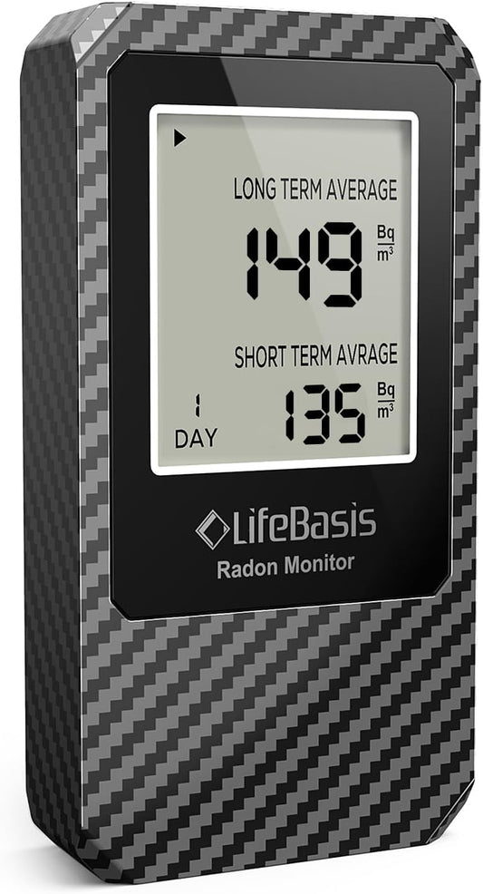 Life Basis Radon Detector for Home Radon Tester Portable with Large Screen Long and Short Term Radon Monitoring Battery Operated, Canadian Version in Bq/m - Dark Grey