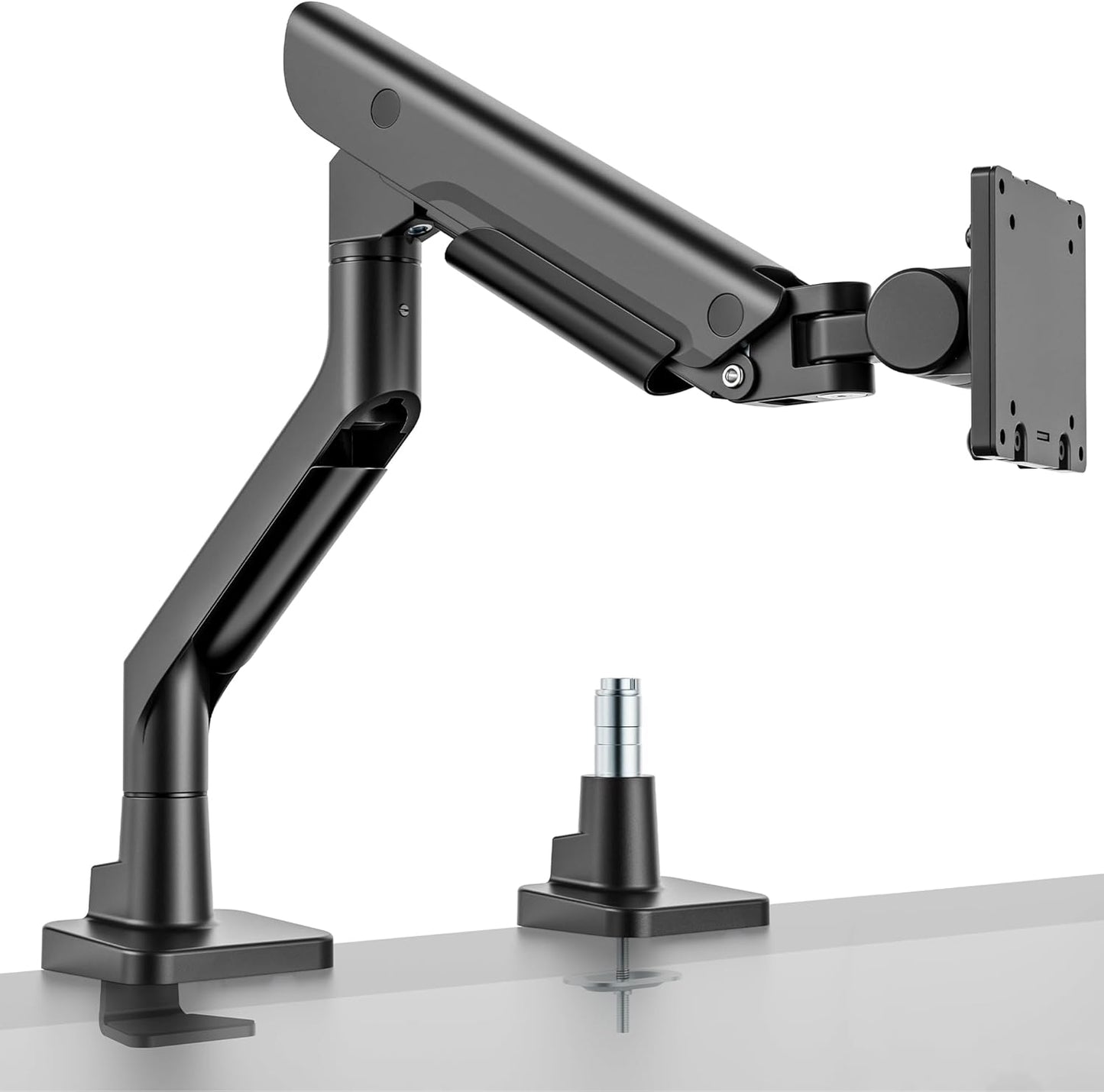 monTEK Premium Aluminum Monitor Arm for 17–57” Ultrawide Screens up to 59 lbs, USB 3.0 Single Desk Mount with Adjustable Gas Spring, Quick-Release Plate, 10-Min Assembly, Clamp/Grommet, VESA 100x100