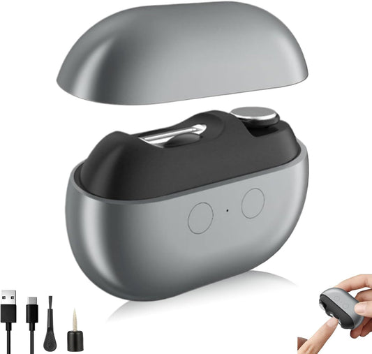 Vueeze EasyClip Smart Nail Clipper, 2 in 1 Portable Electric Nail Clippers with LED Light, Electric Nail Trimmer, Replaceable Grinding Head, for Grinding Large Areas and Crevices (Gray)