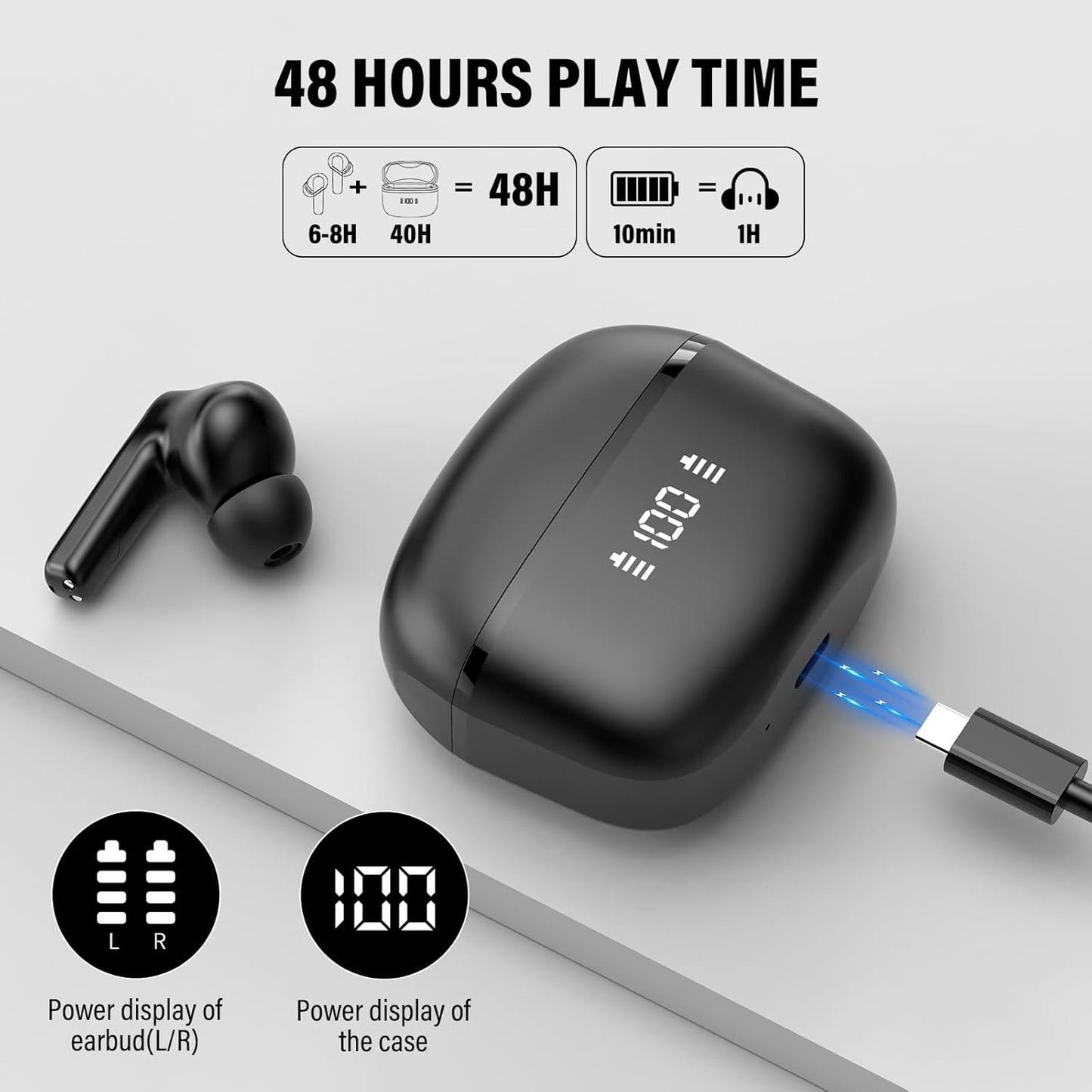 AI Translation Earbuds Real Time, 3-in-1 Language Translator Earbuds for 144 Languages & Accents Online Translation, 48H translate Earbuds with Bluetooth & APP for Travel/Business/Learning, Black