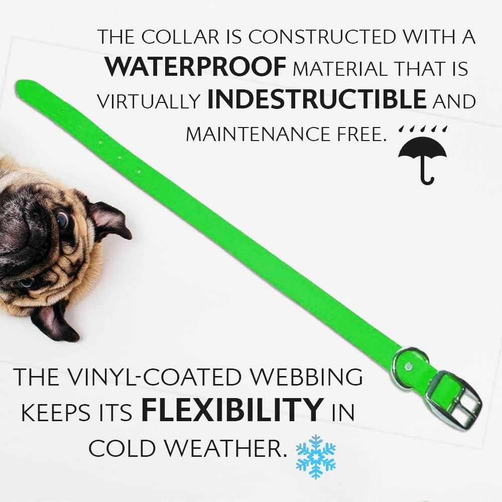 Regal Dog Products Large Pink Waterproof Dog Collar with Heavy Duty Double Buckle & D Ring | Vinyl Coated, Custom Fit, Adjustable Biothane Dog Collar | Chew Resistant Waterproof Collar for Dogs