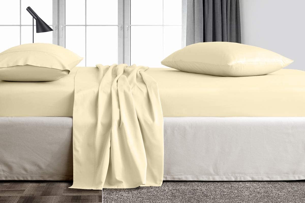 Linen Sheets 100% Egyptian Cotton- Twin-XL Sheet Set 4 Piece- 1000 Thread Count- Fits Upto 18" Deep Pocket- Long Staple Cotton Bedding, Sateen Weave-Light Blue Solid