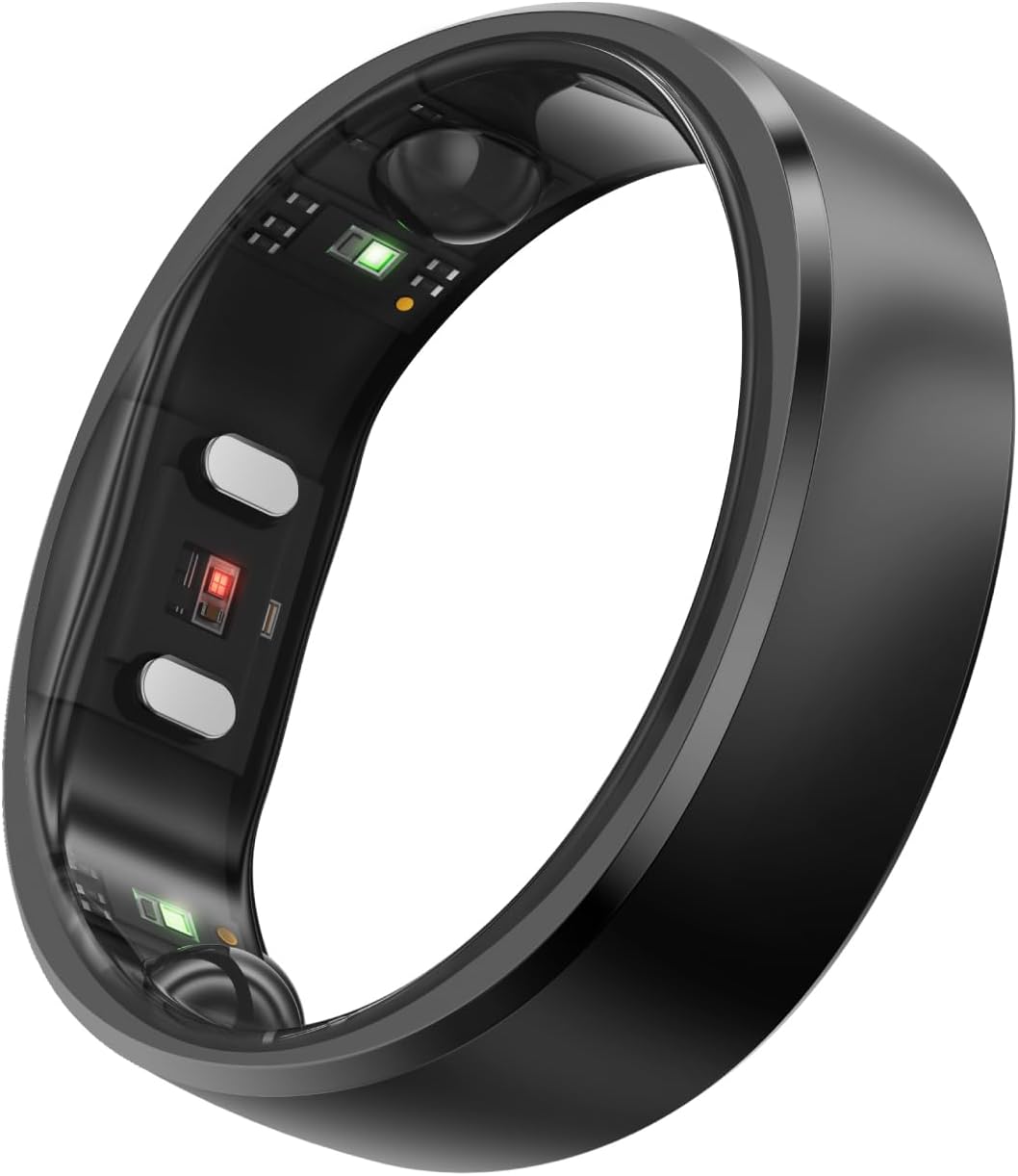 RingConn Gen 2 Smart Ring, No App Subscription, Size First with Sizing Kit, 12-Day Battery Life, Stress/Women's Health Tracker, Compatible with Android & iOS (Black, Size 8)