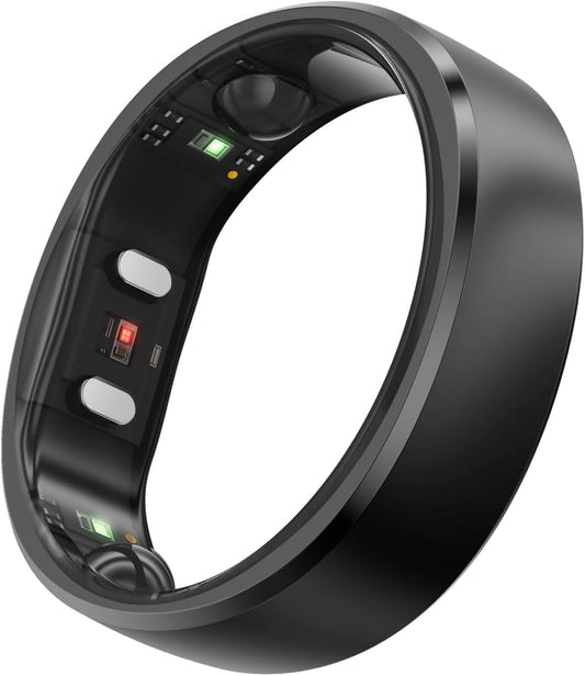 RingConn Gen 2 Smart Ring, No App Subscription, Size First with Sizing Kit, 12-Day Battery Life, Stress/Women's Health Tracker, Compatible with Android & iOS (Black, Size 8)