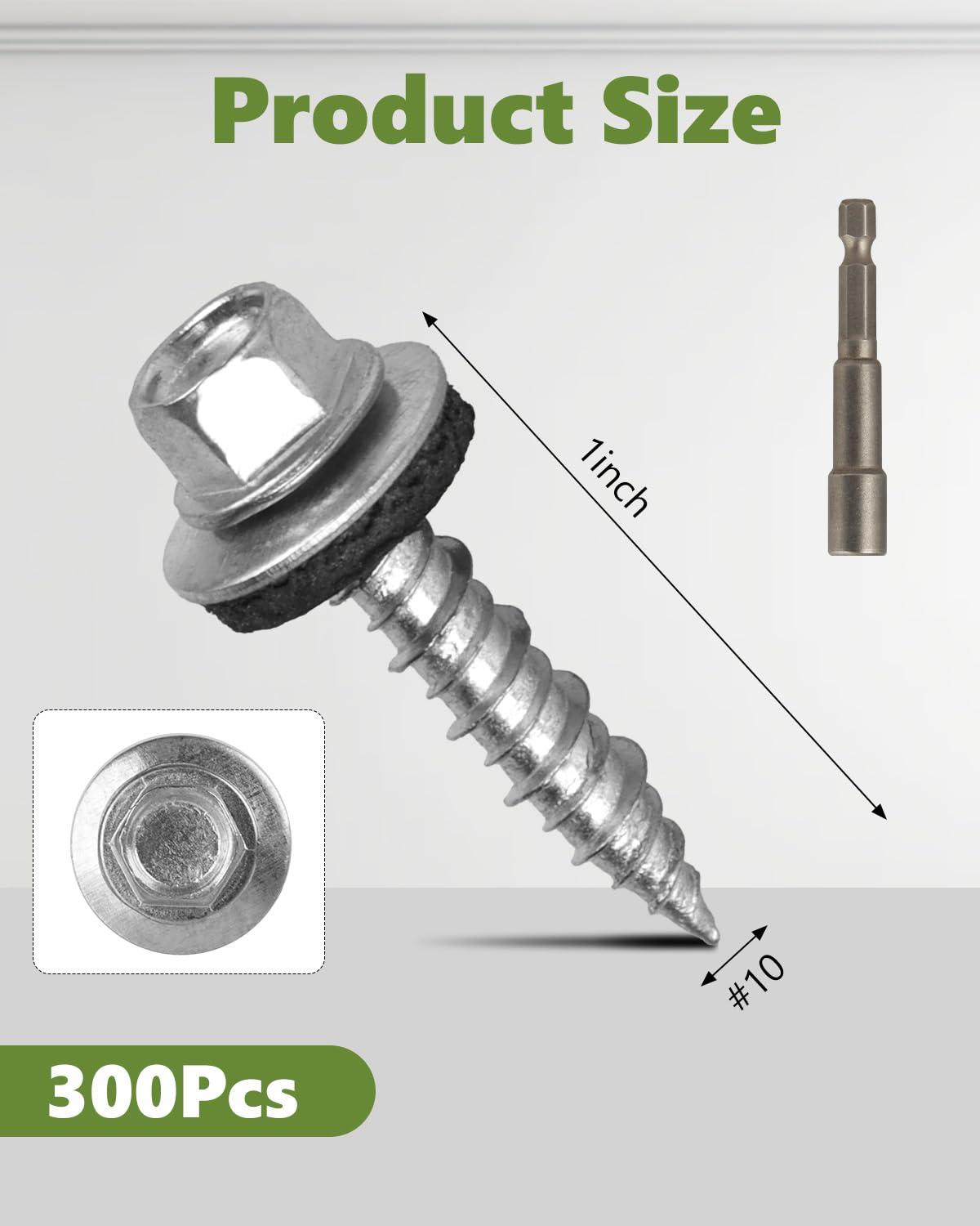 AOKLIT Hex Head Roofing Screws #10 × 1 Inch, 500Pcs Zinc Plated Self Tapping Metal Roof Screws with Rubber Washers for Metal and Corrugated Roofing Panels (Hex Socket Included) - PuriLite