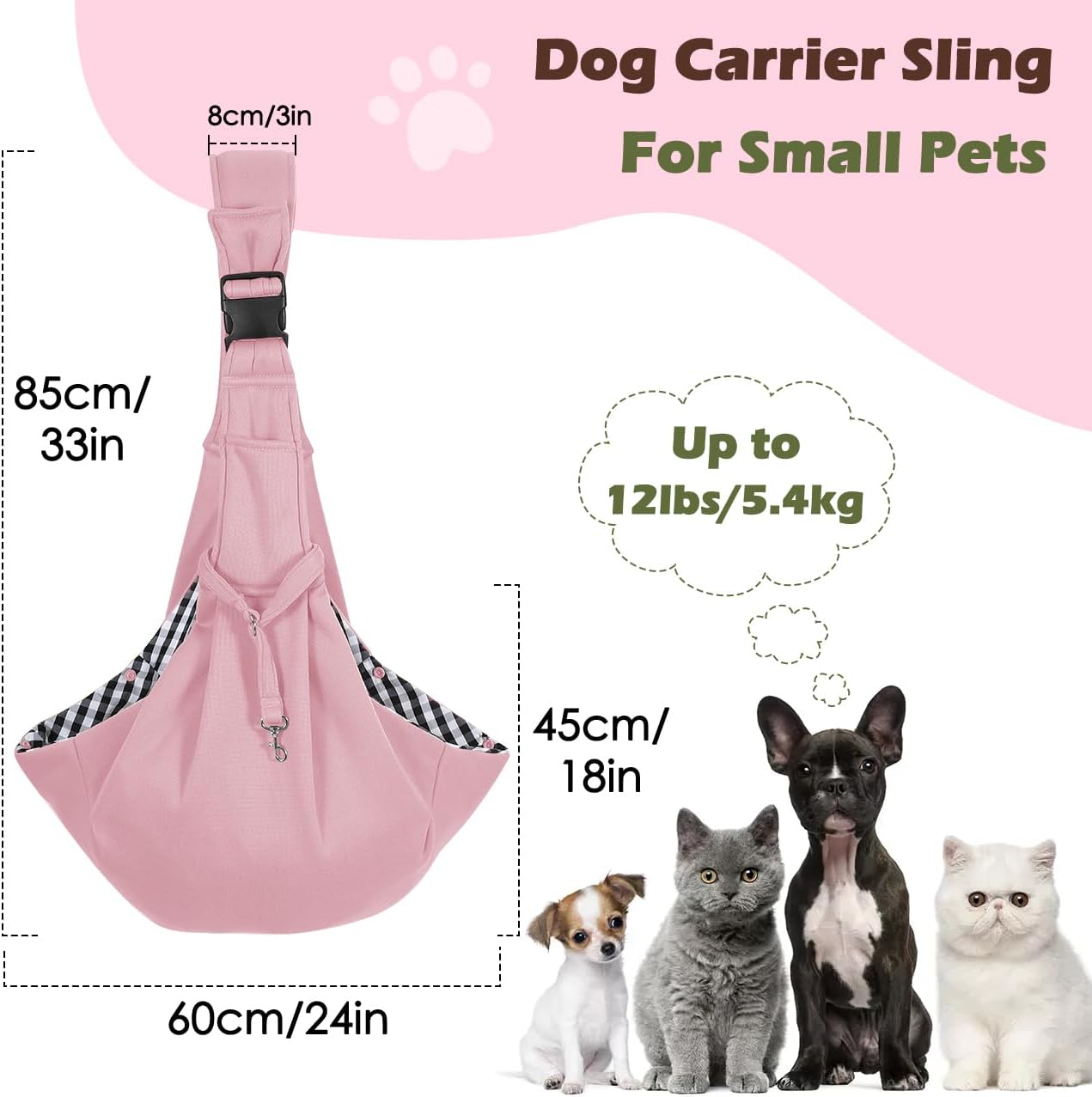 Pawaboo Small Dog Sling Carrier, Reversible Hands Free Dog Sling Carrier for Small Dogs and Cats, Puppy Sling Carrier with Adjustable Strap Buckle & Safety Harness, Puppy Essentials, Grey