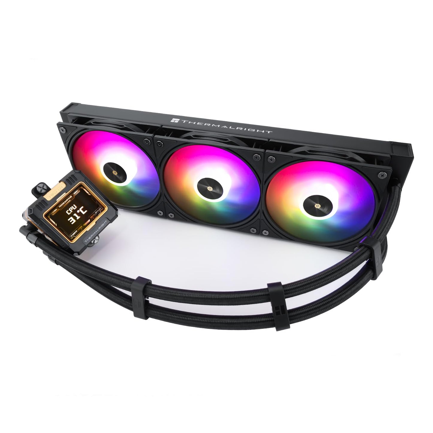 Thermalright FW 360 Black ARGB-360mm AIO CPU Liquid Cooler,IPS LCD Screen with 320 * 240 Resolution,for AM5/Intel LGA1700,‘2.4 inch’Magnet-Absorbent LCD Screen for Images -Black