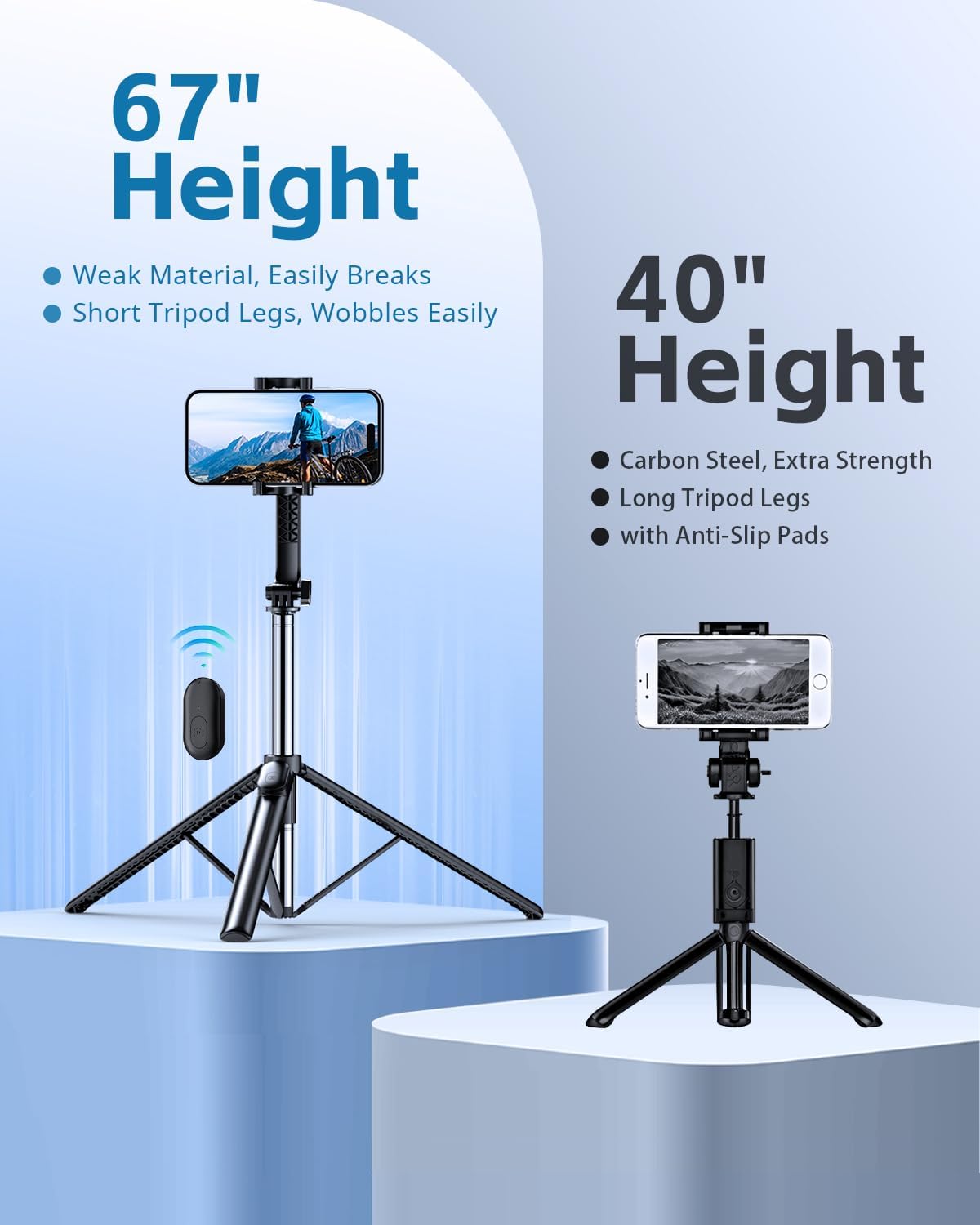 UBeesize 67" Selfie Stick Tripod - Extendable Travel Tripod with Wireless Remote Control and Phone Holder, Compatible with All Cell Phones, Ideal for Photography and Video, Black