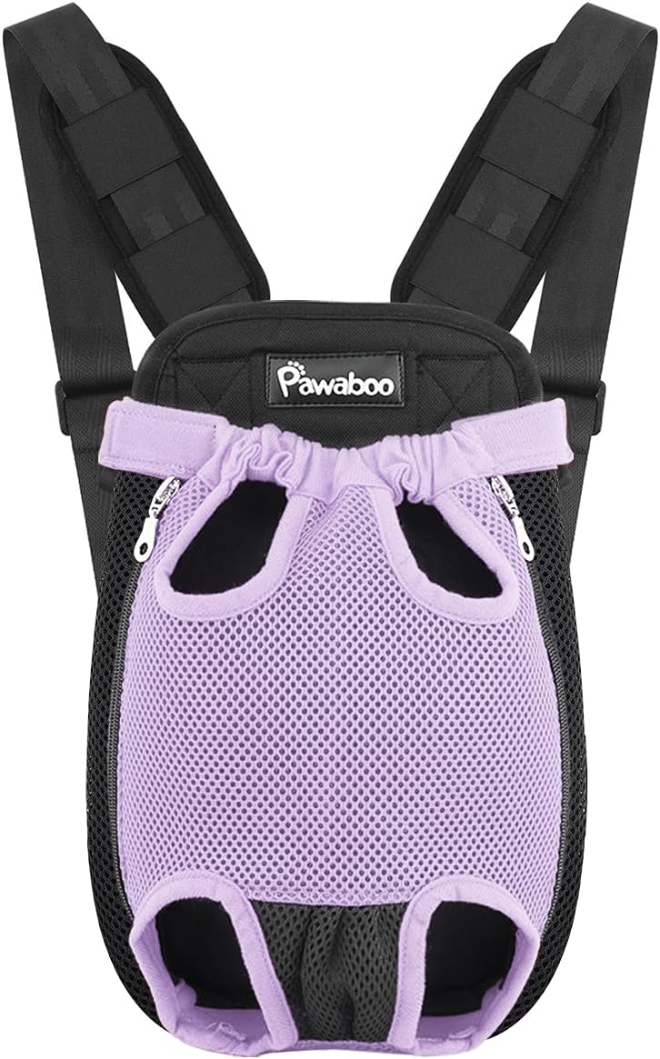 Pawaboo Pet Carrier Backpack, Adjustable Pet Front Cat Dog Carrier Backpack Travel Bag, Legs Out, Easy-Fit for Traveling Hiking Camping for Small Medium Dogs Cats Puppies, Medium, Black