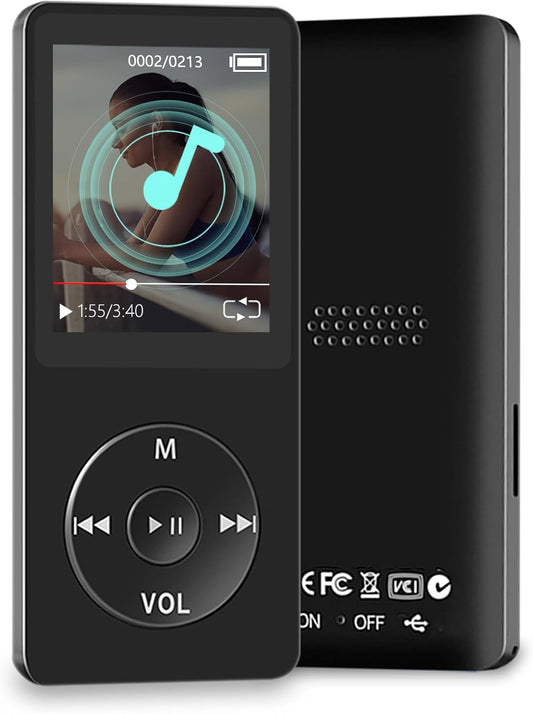 MP3 Player with Bluetooth, Portable 32GB MP3 Music Players with Speaker, Supports Alarm Clock, FM Radio, Recording Function, Up to 128GB Memory Storage, Earphones Included