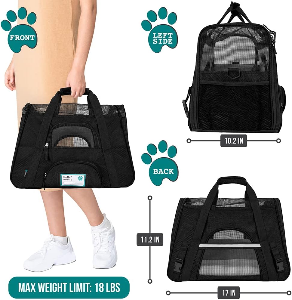 Premium Airline Approved Soft-Sided Pet Travel Carrier by PetAmi | Ventilated, Comfortable Design with Safety Features | Perfect For Plane or Car | Ideal for Small to Medium Sized Cats, Dogs, and Pets