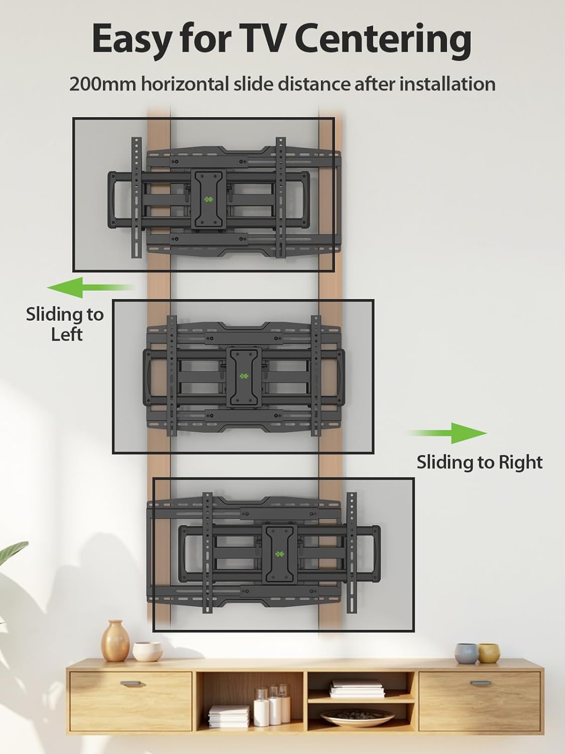 USX MOUNT Full Motion TV Wall Mount Bracket for Most 32-90 Inch TVs with Sliding Design for Centering, Holds up to 150lbs, Fits 16, 18, 24 inch Studs with Swivel Articulating Arms up to VESA 600x400mm