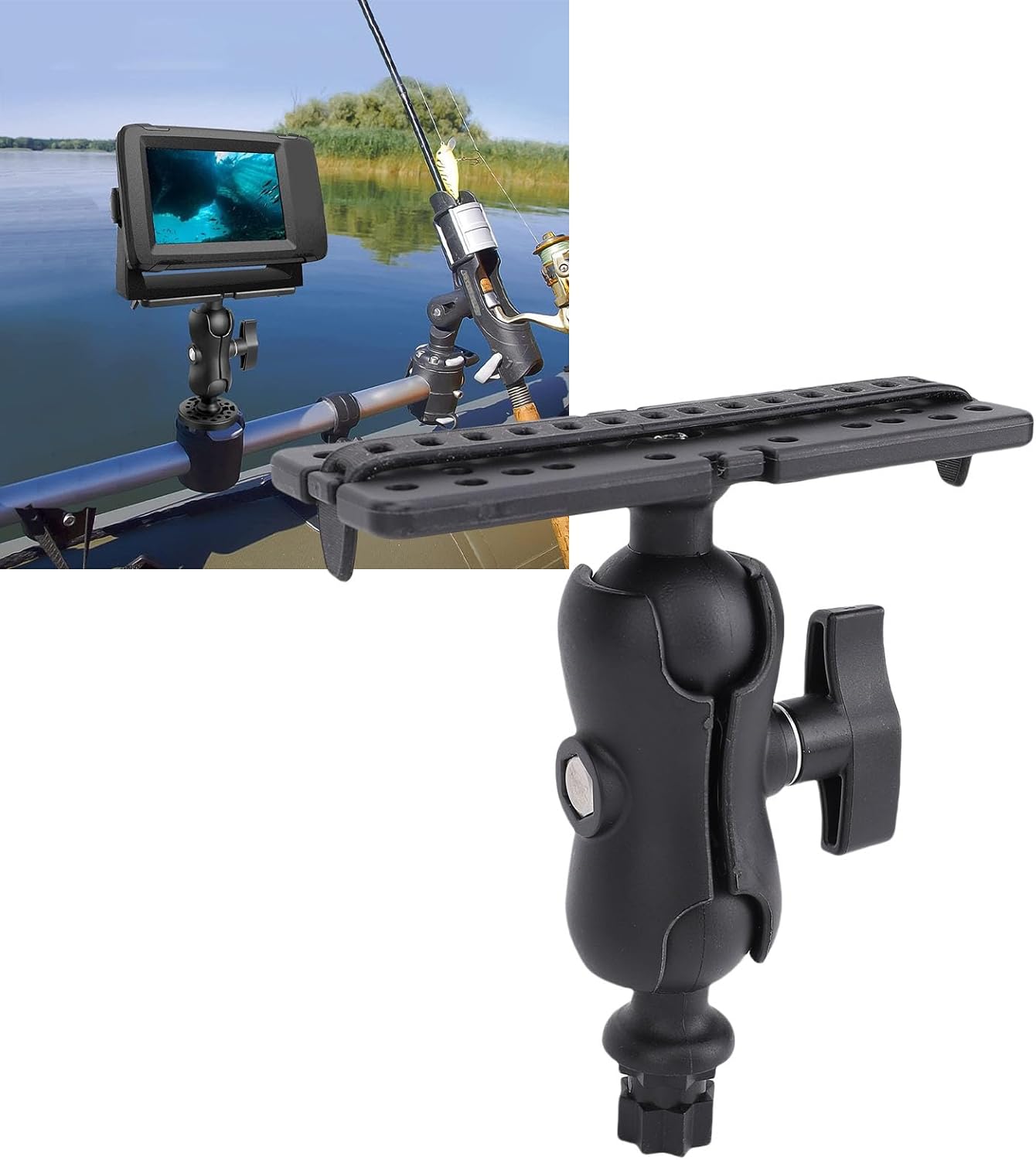 Fish Finder Mount Base, 360 Degree Rotating Fish Finder Bracket Universal Marine Electronic Holder ABS Mounting Plate for Kayaks and Boats