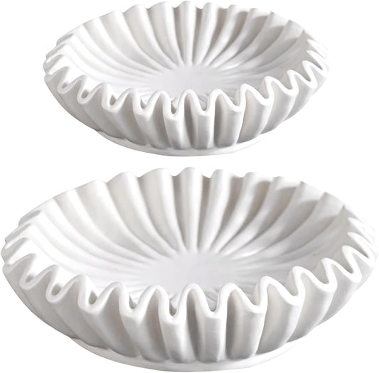 Fluted Ruffle Bowl | Decorative Resin Bowl | Vintage Scalloped Bowl | Multi-Purpose Storage Bowl | Home Décor Centerpiece Bowl