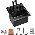 15 Black Stainless Steel Drop in Kitchen Bar Sink, Scamall 15X15X9 Inches Topmount Small Bar Sinks - 16 Gauge Matte Black Stainless Steel Workstation Kitchen Bar Sink SM021-1SBG
