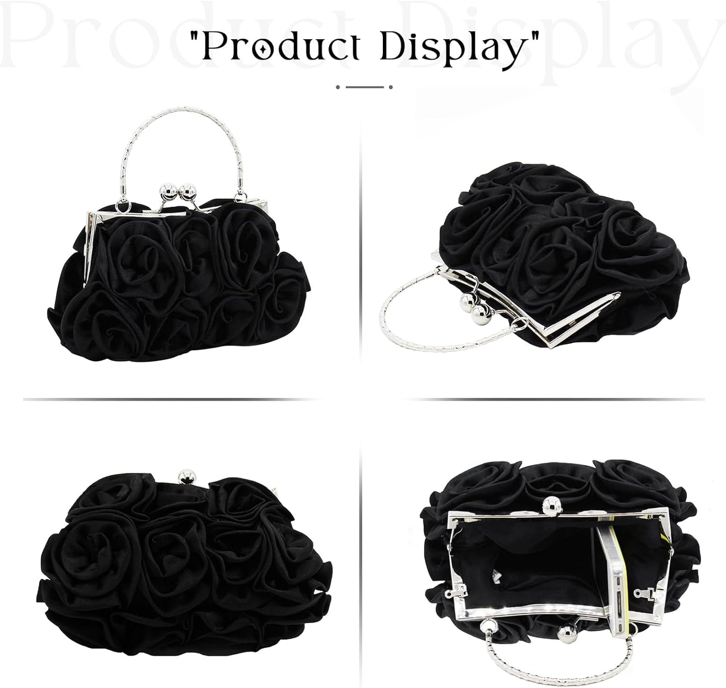 JAMBHALA Women Evening Clutch Bag Floral Satin Purses with Detachable Strap for Wedding, Party, Prom