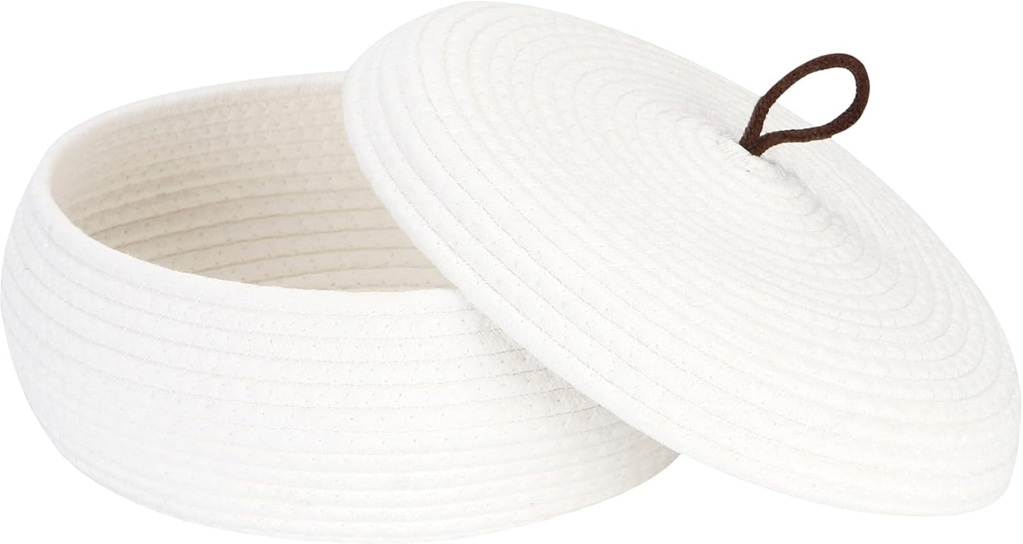 Sea Team Round Cotton Rope Storage Basket with Lid, Decorative Woven Storage Bin, Pot, Caddy, Organizer, Container for Snacks, Towels, Plants (Grey, Small)