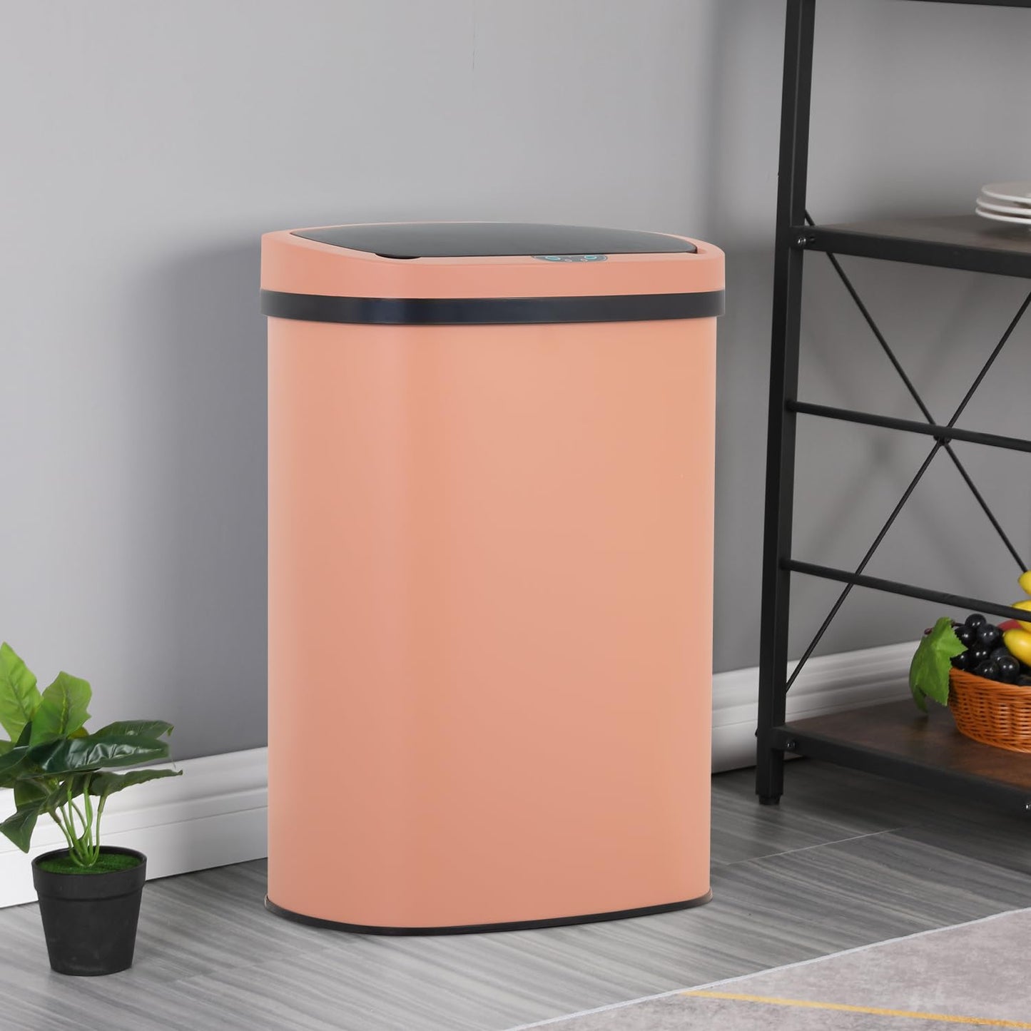 13 Gallon 50 Liter Garbage Can Kitchen Trash Can with Lid Automatic Sensor Touch Free Stainless Steel Waste Bin for Bathroom Bedroom Home Office,Black