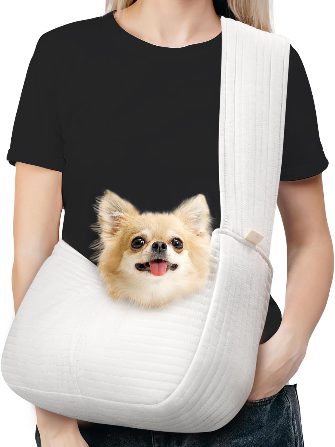 Pawaboo Small Dog Sling Carrier, Reversible Hands Free Dog Sling Carrier for Small Dogs and Cats, Puppy Sling Carrier with Adjustable Strap Buckle & Safety Harness, Puppy Essentials, Grey