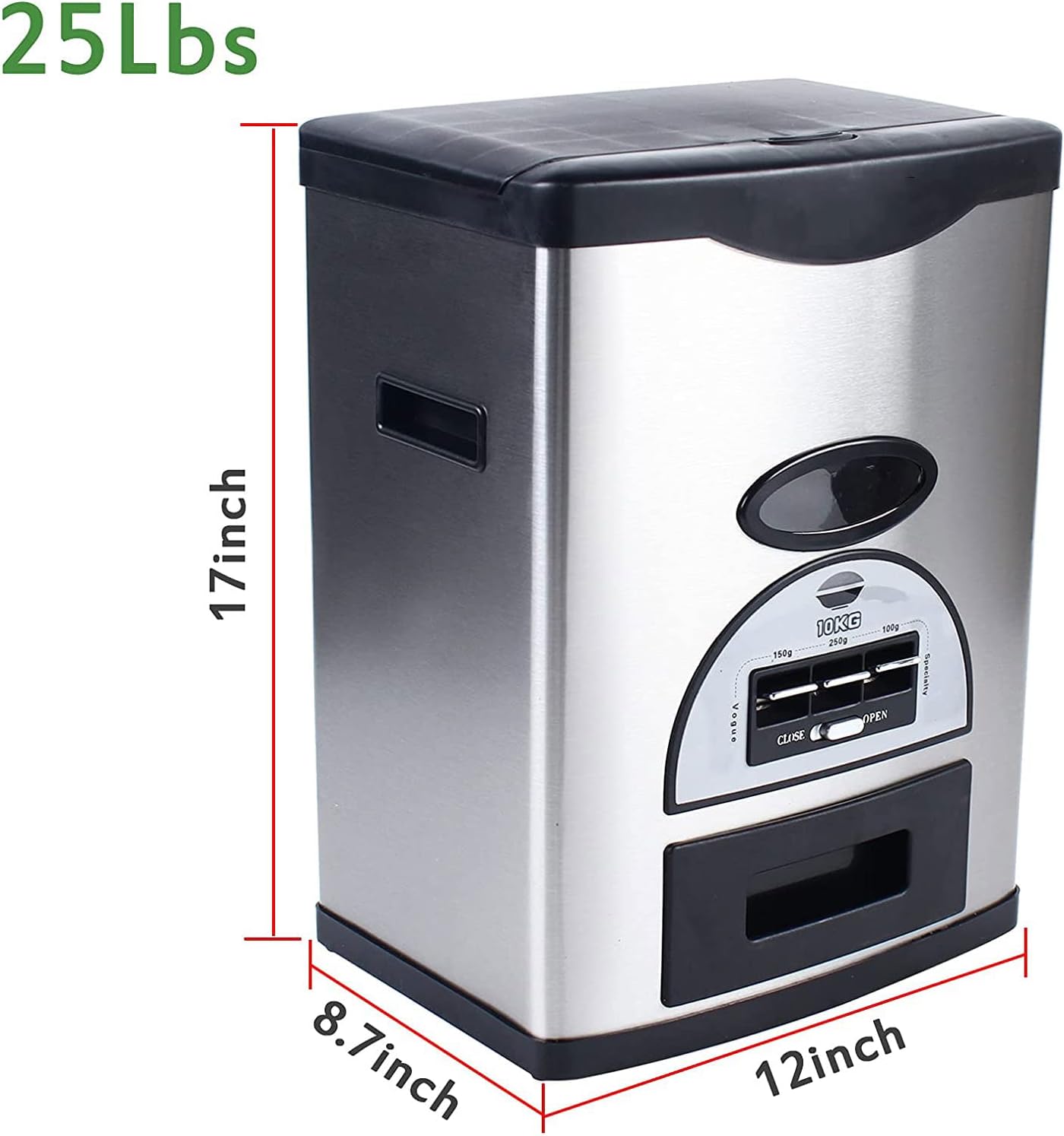 Rice Tank Rice Storage Rice Storage Container Stainless Steel 25/33/45/55/66LB Sealed Grain Rice Cabinet Rice Storage Bucket (Black 20kg)