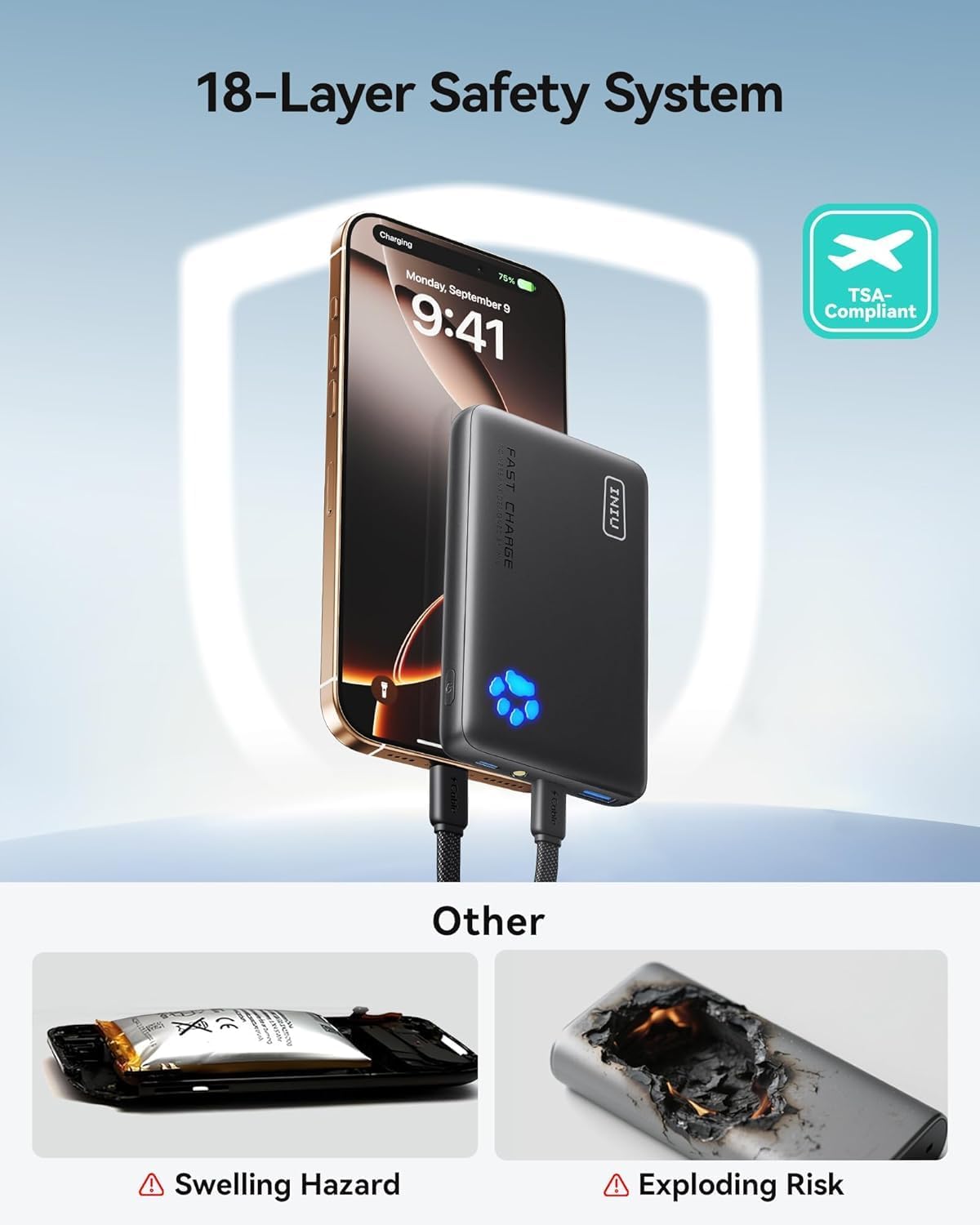 Ultra Slim 45W Fast Charging Power Bank | 10000mAh Portable Charger | USB-C Input Output Battery Pack | Mini Travel Power Bank | Pocket-Size External Battery for Phone and Tablet - PuriLite