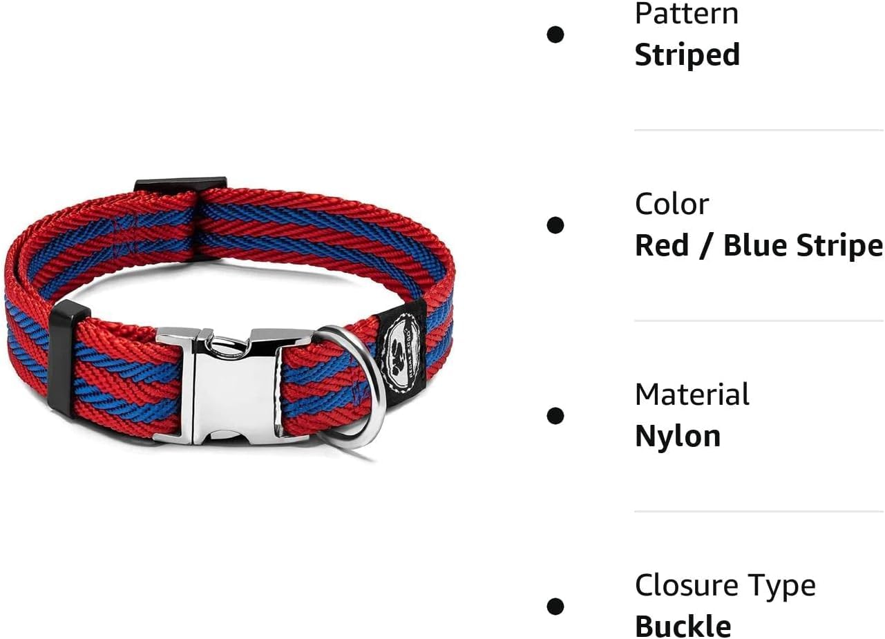 Regal Dog Products Pet Collar with Metal Buckle and D Ring | Durable Dog Collar with Reinforced Metal Clasp and Nylon Webbing Adjustable Dog Collar to fit for Large Dogs (Large, Blue/Gray Stripe)
