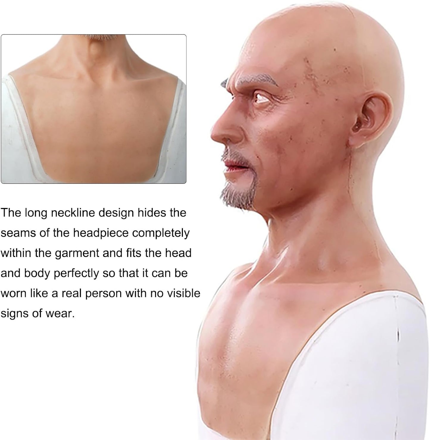 QIAOYIQIAO Charles Silicone Realistic Old Man Face Lifelike Head Mask Handmade Face for Cosplay Crossdresser Transgender
