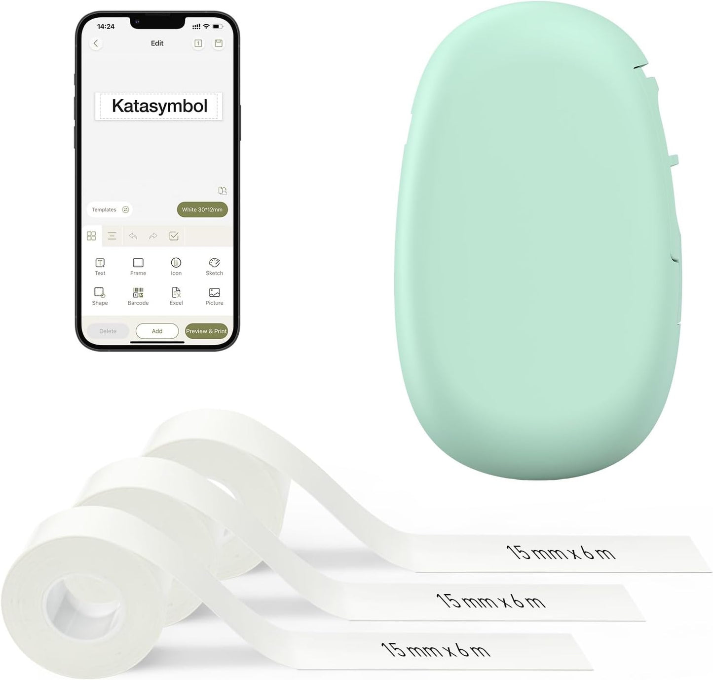 SUPVAN E10 Mini Bluetooth Label Maker Machine with Tape, Continuous Waterproof Label, Versatile App with 40+ Fonts and 600+ Icons, Inkless Labeler for Home, Kitchen, School, Office Organization, Green
