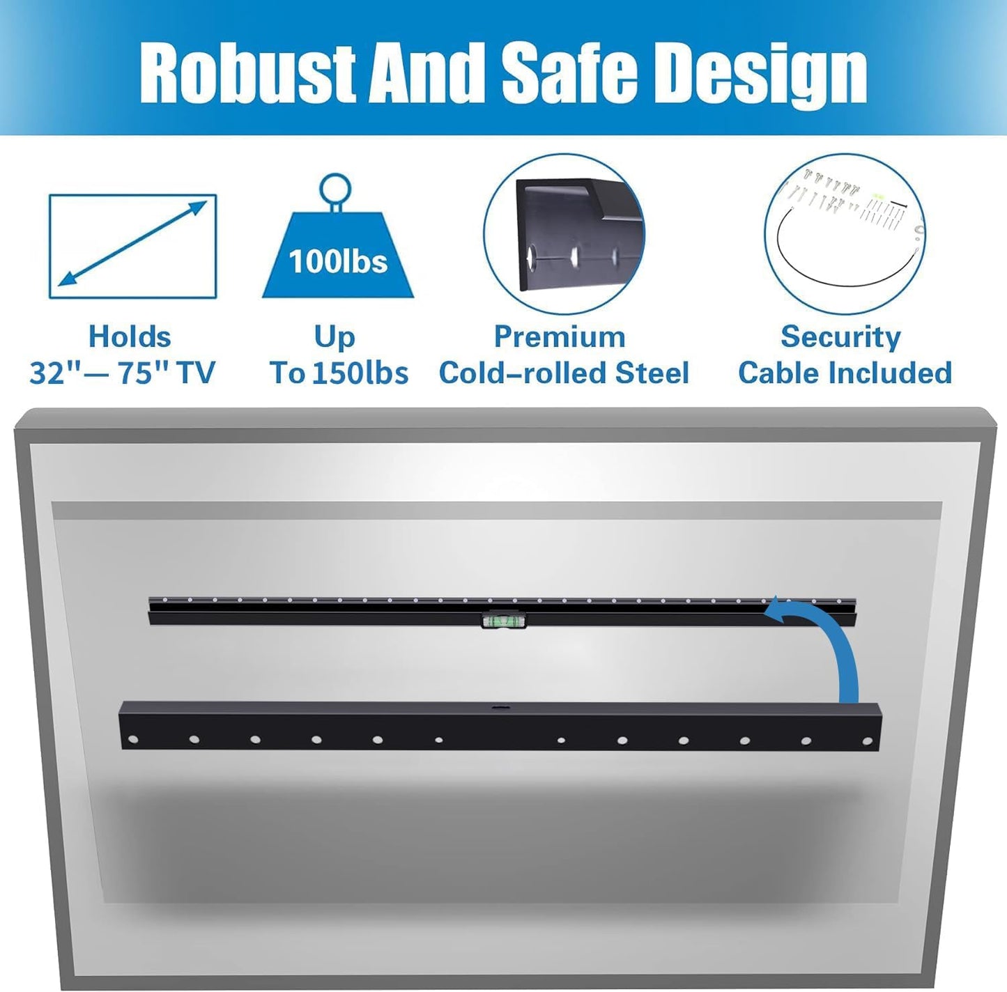 Studless Drywall TV Mount for 12-55 inch TVs, No Stud TV Wall Bracket Max VESA 400x400mm up to 100 lbs Universal Fits Most LED LCD Plasma Flat/Curved Screen TVs & Monitors