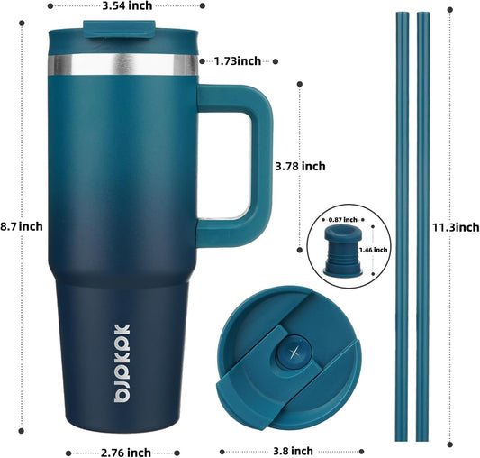 BJPKPK Tumbler with Handle and Straw 30oz Insulated Tumbler Cups with Lid Stainless Steel Travel Coffee Mug,Indigo Black - PuriLite