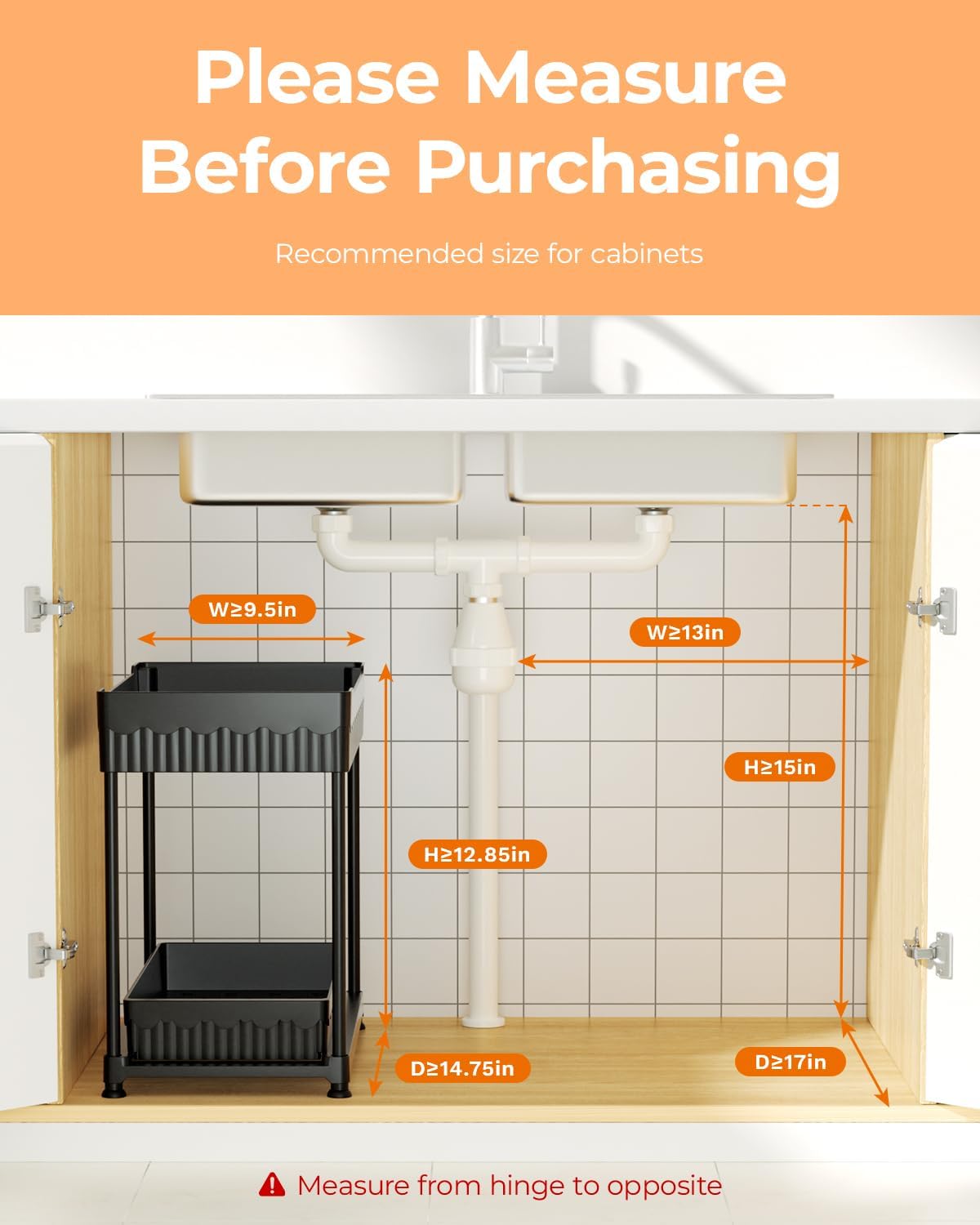 Sevenblue Under Sink Organizer 3 Pack, Bathroom Organizers, 2 Tier Multi-Use kitchen Organizers and Storage with Sliding Drawer, Hang Hooks and Cups, (Black)