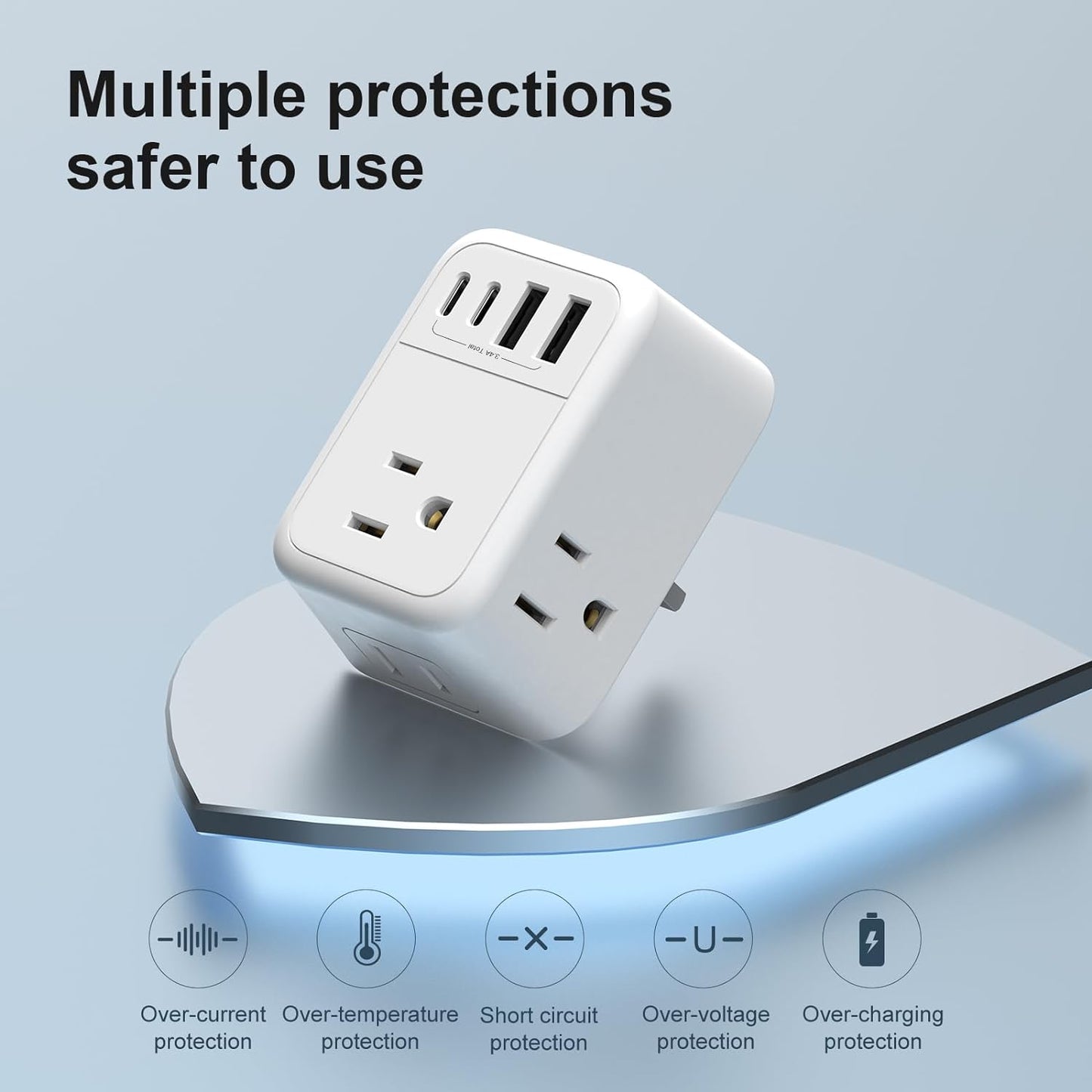 2 Pack European Travel Plug Adapter, VYLEE International Travel Adapter with 2 Outlets 4 USB Ports(2 USB C), 6 in 1 Type C Travel Essentials Charger for US to Most of Europe EU Italy Spain France